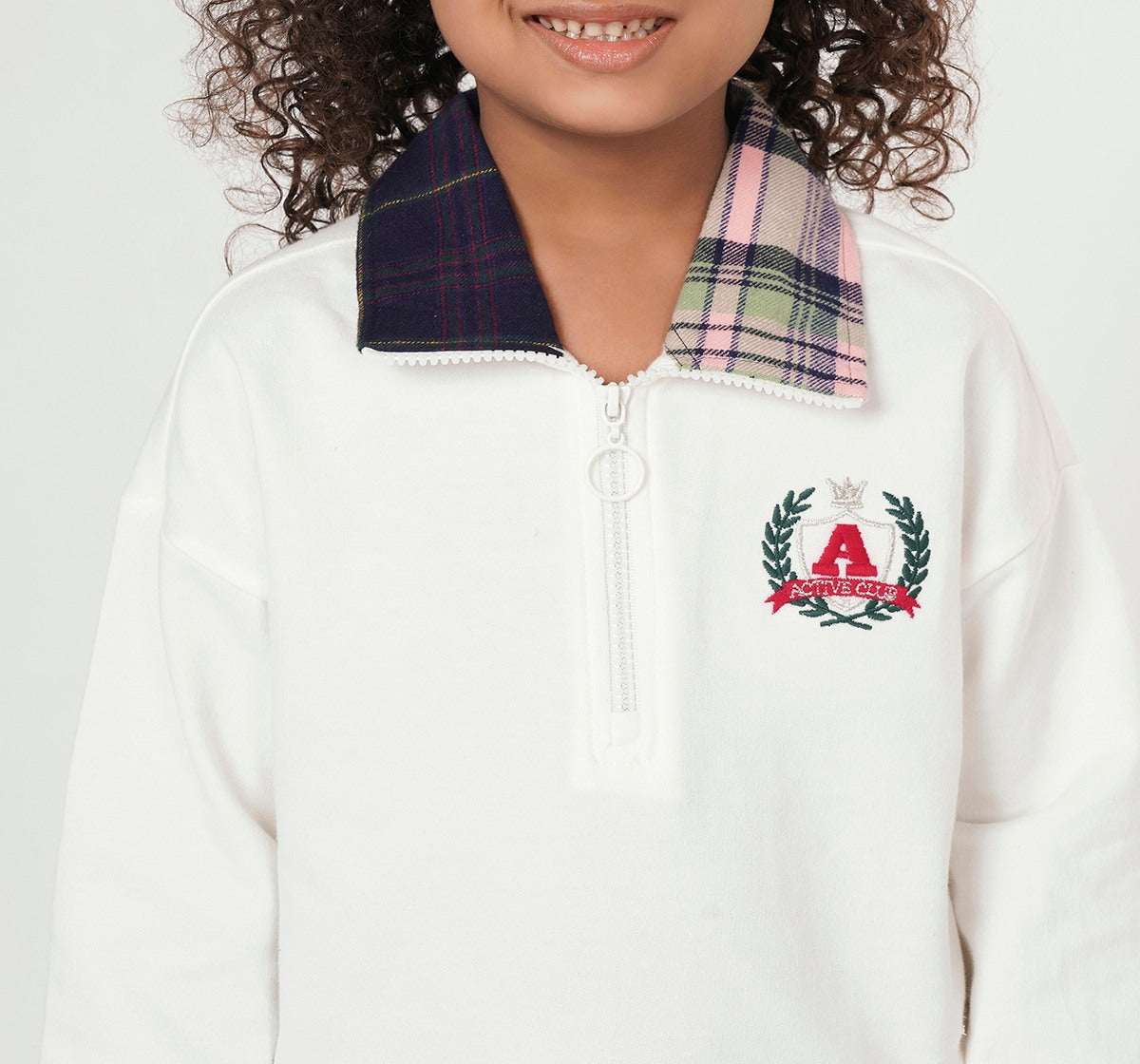 Sweatshirt with Fannel Check Skirt White