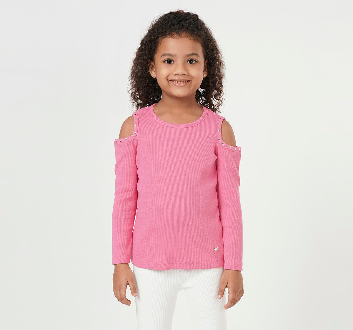 Cold Shoulder Rib T Shirt Pink