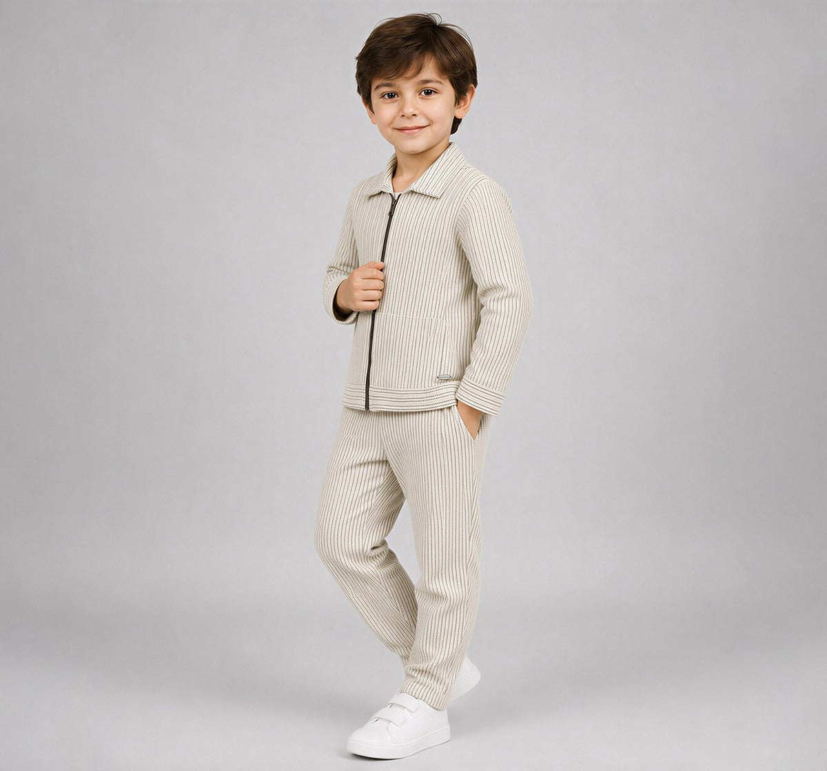 Striper Shacket & Jogger Coordinate Set Black and White