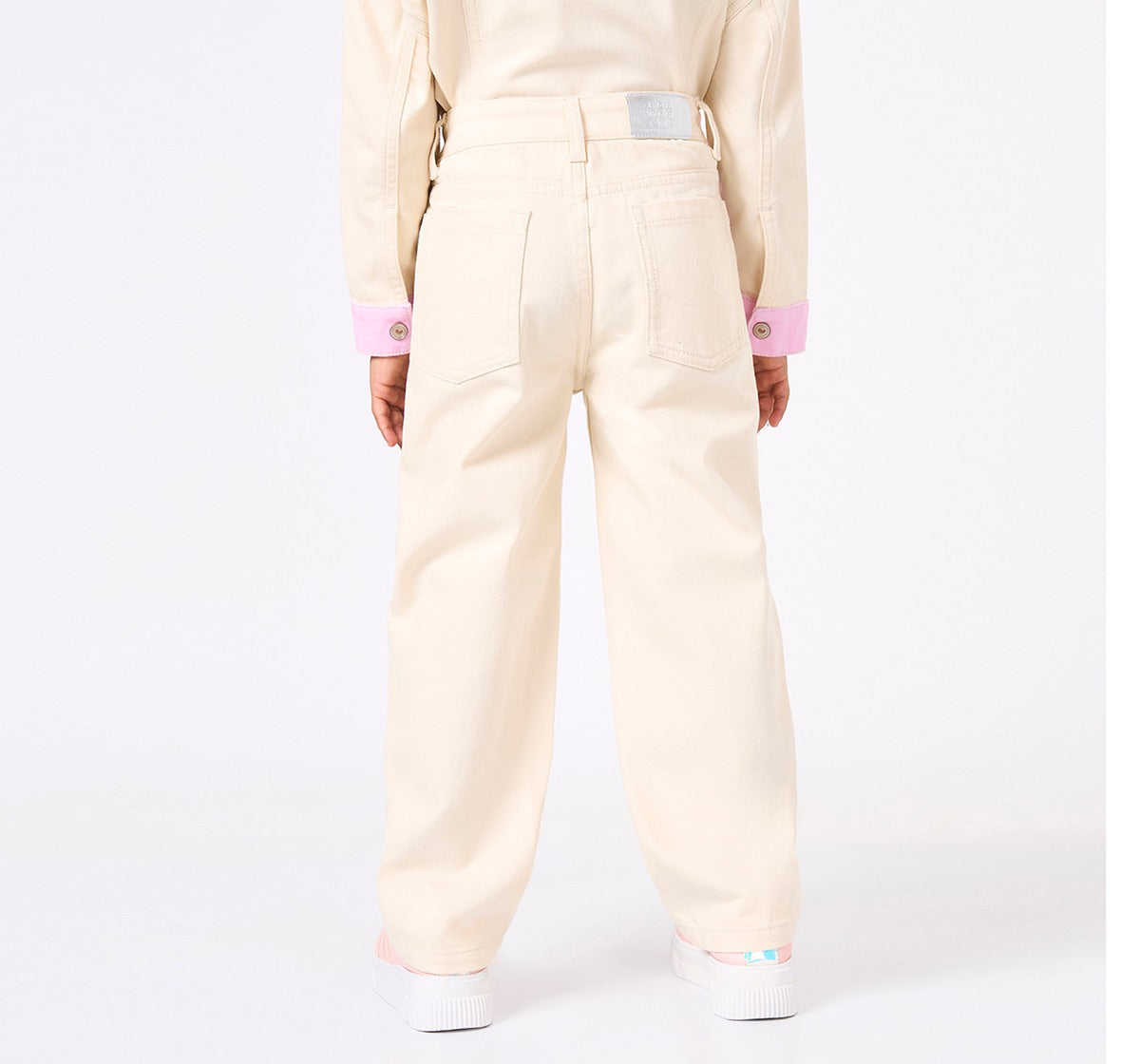 Wide Leg Fit with Color Block Jeans White