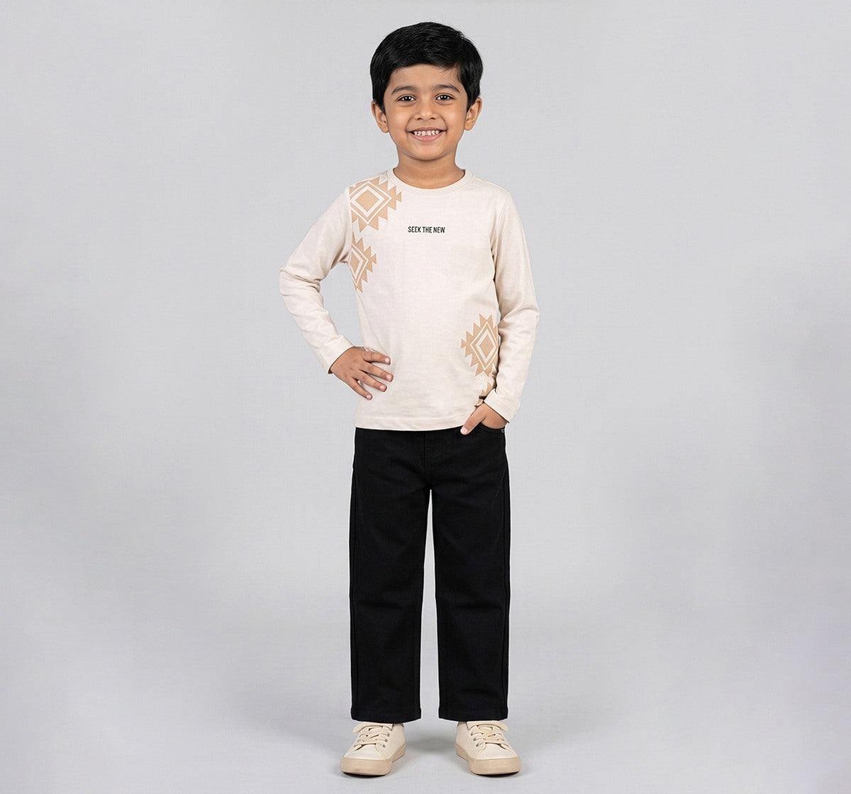 Boys Black Cotton Denim Regular Fit Jeans
