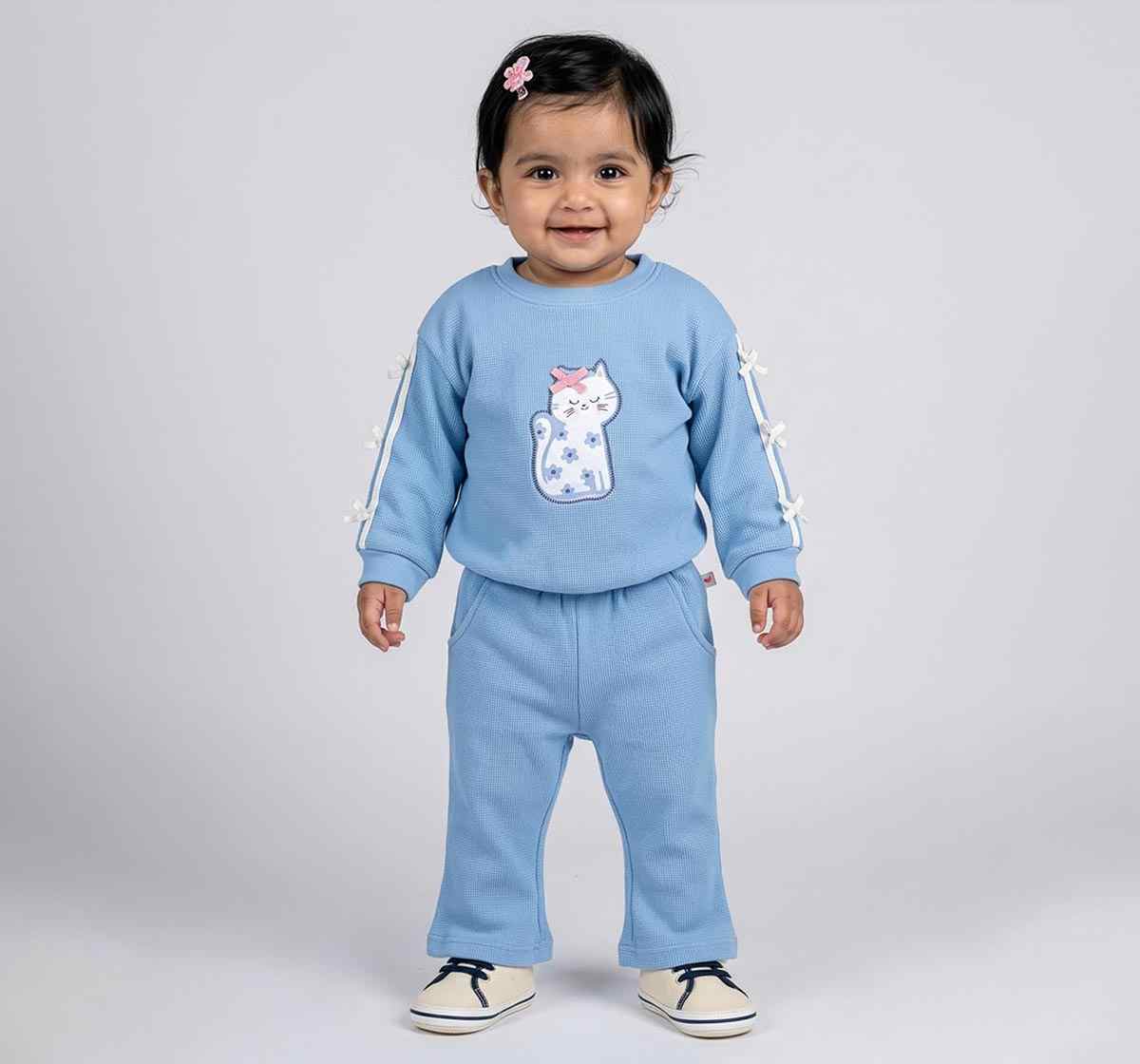 Sweatshirt & Bottom Set with Bow Details Blue