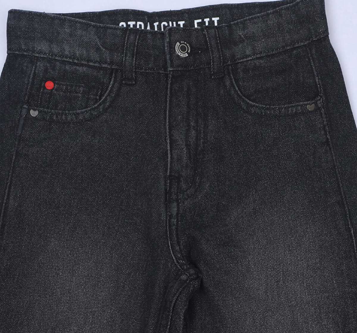 Denim Bottom with Print At Bottom Hem Black