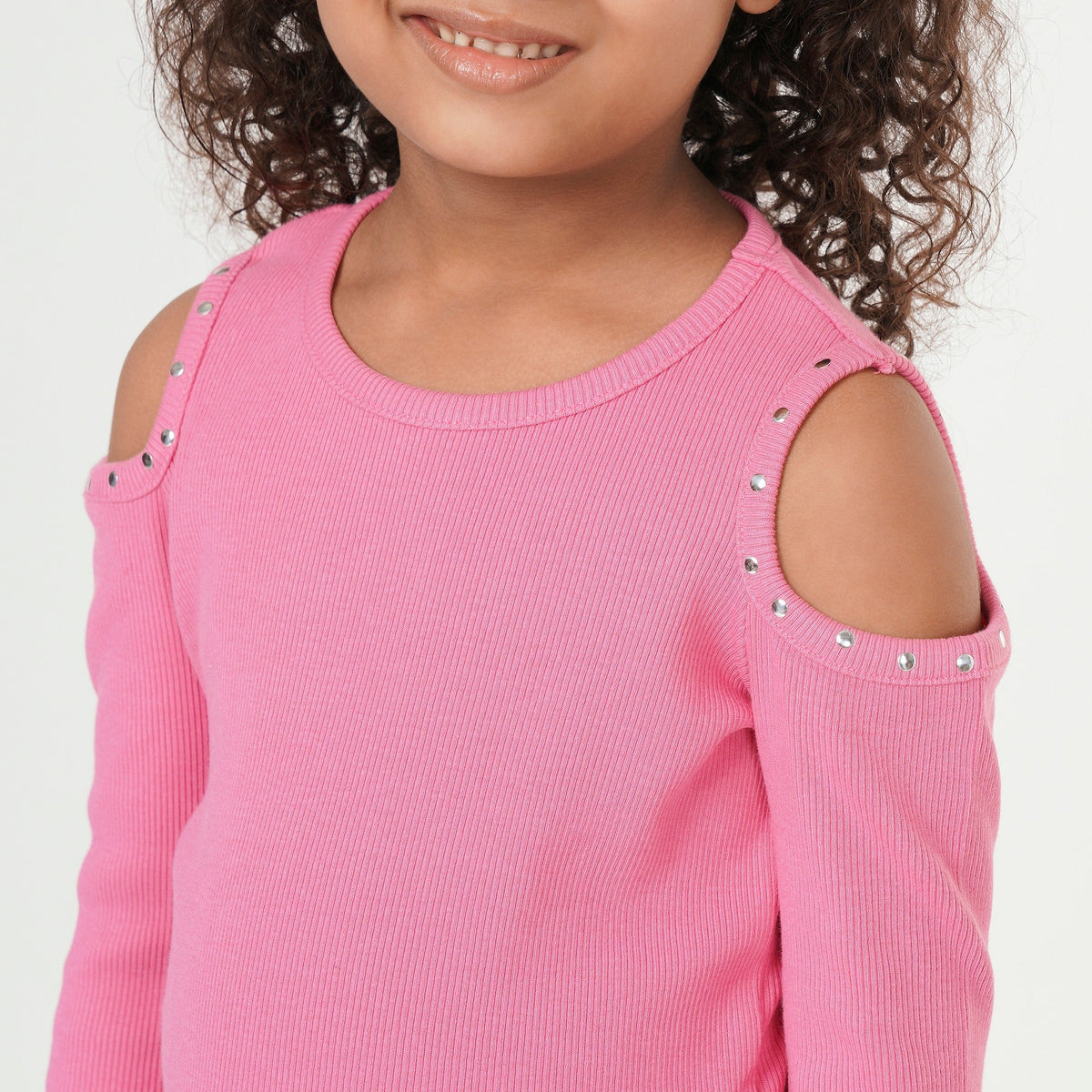 Cold Shoulder Rib T Shirt Pink