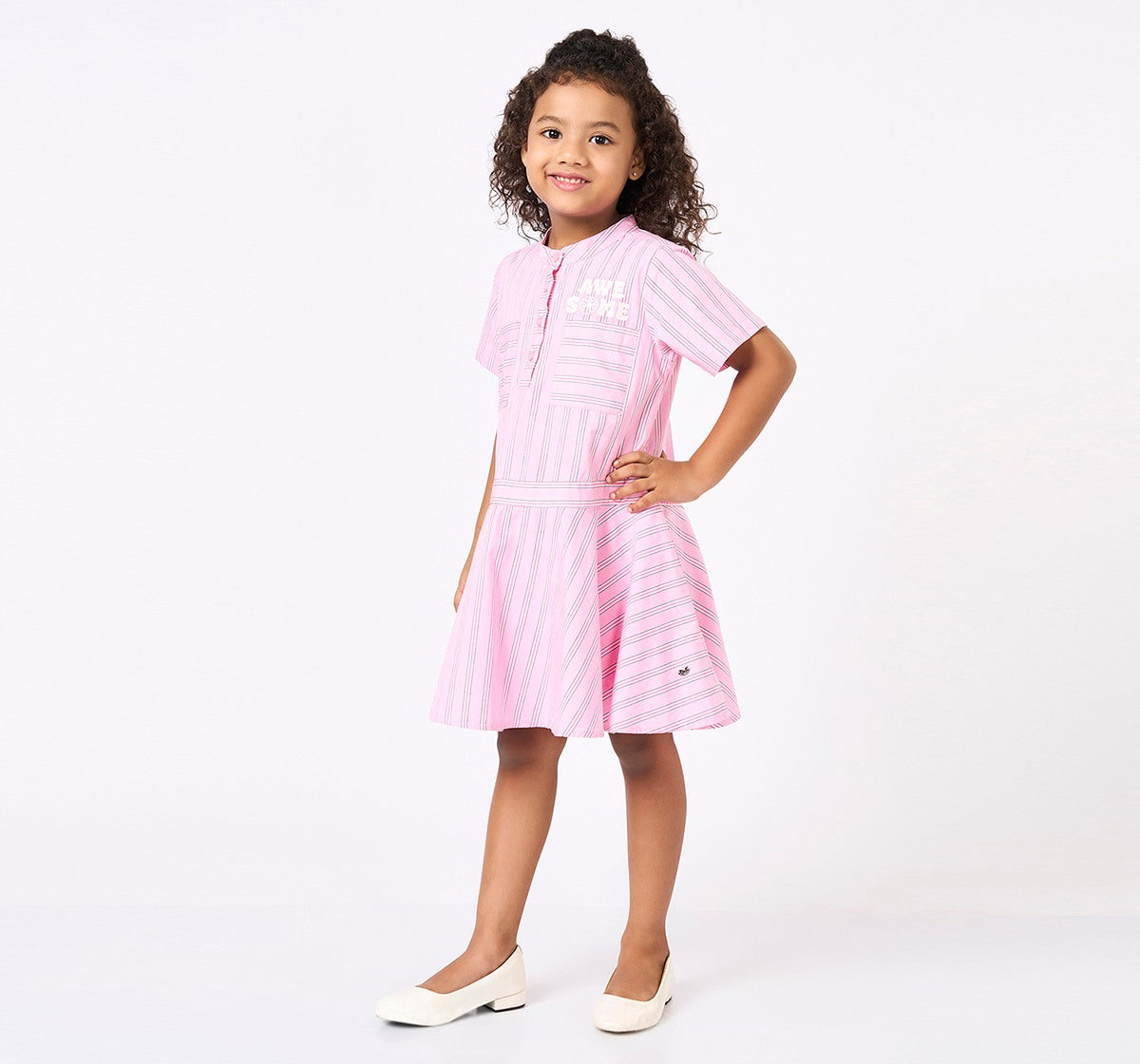 Woven Stripe Dress Pink