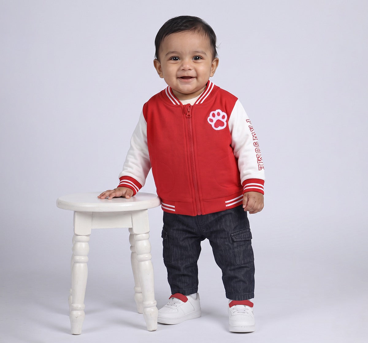 Knit Bomber Jacket with Back Print Red