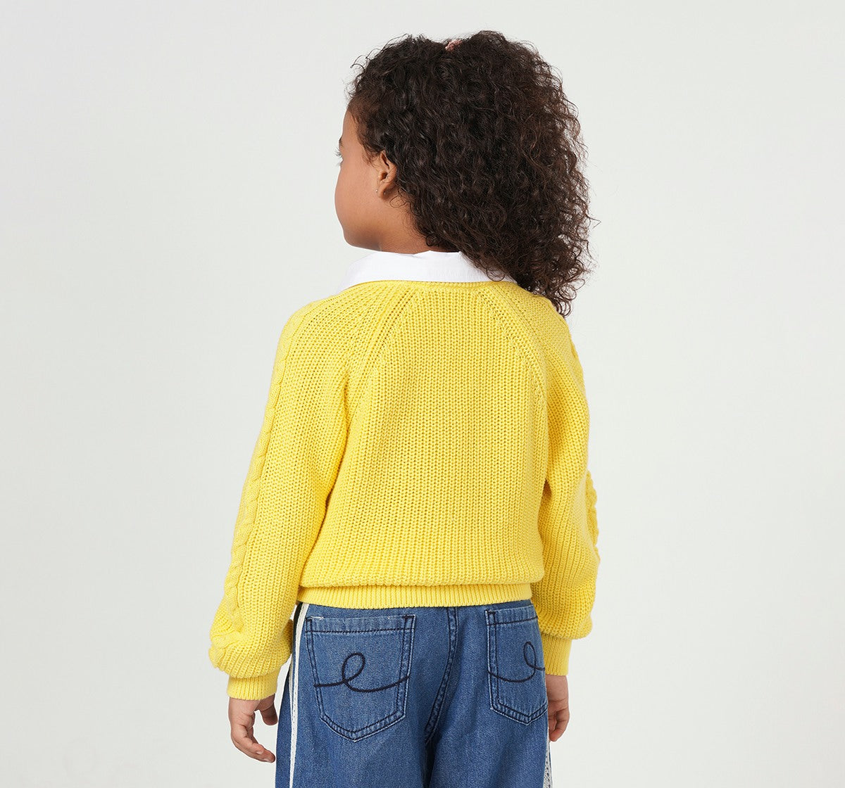 Knit Sweater with Layered Mock Collar Yellow