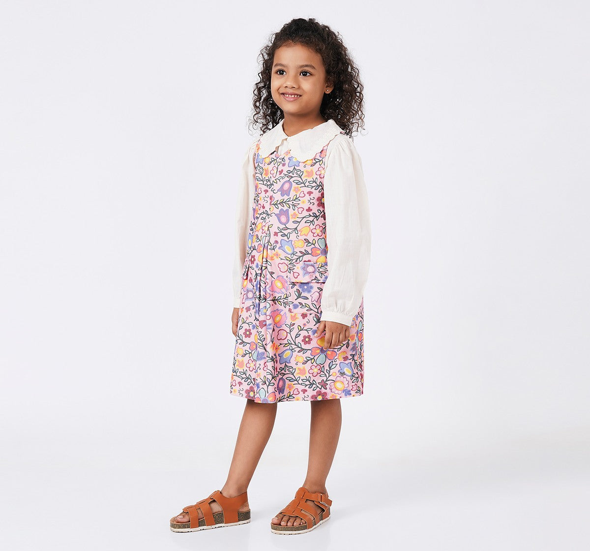 A Line Dress with Scalloped Collar Top Multicolor