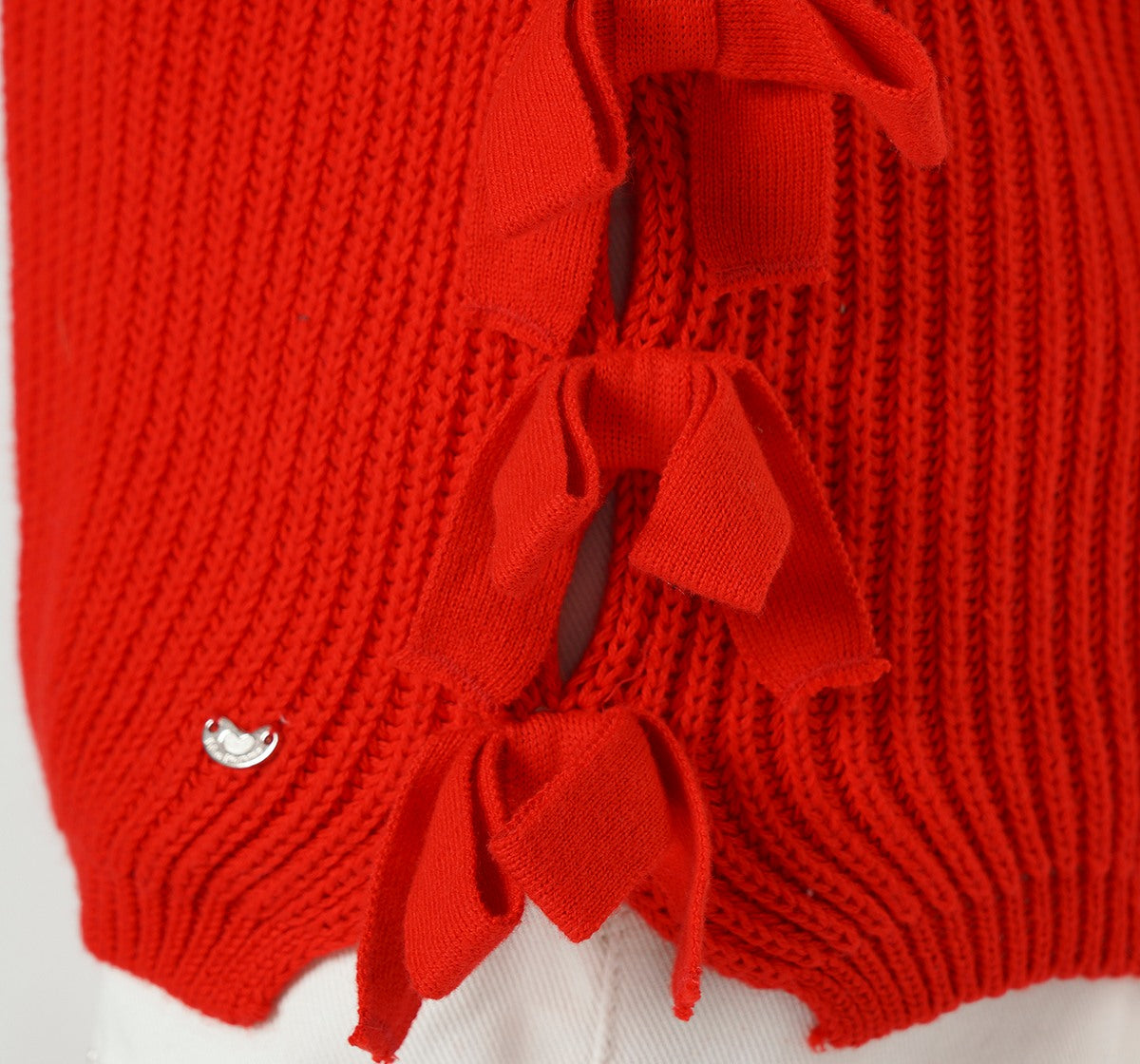 Drop Shoulder Sweater with Side Slit Red