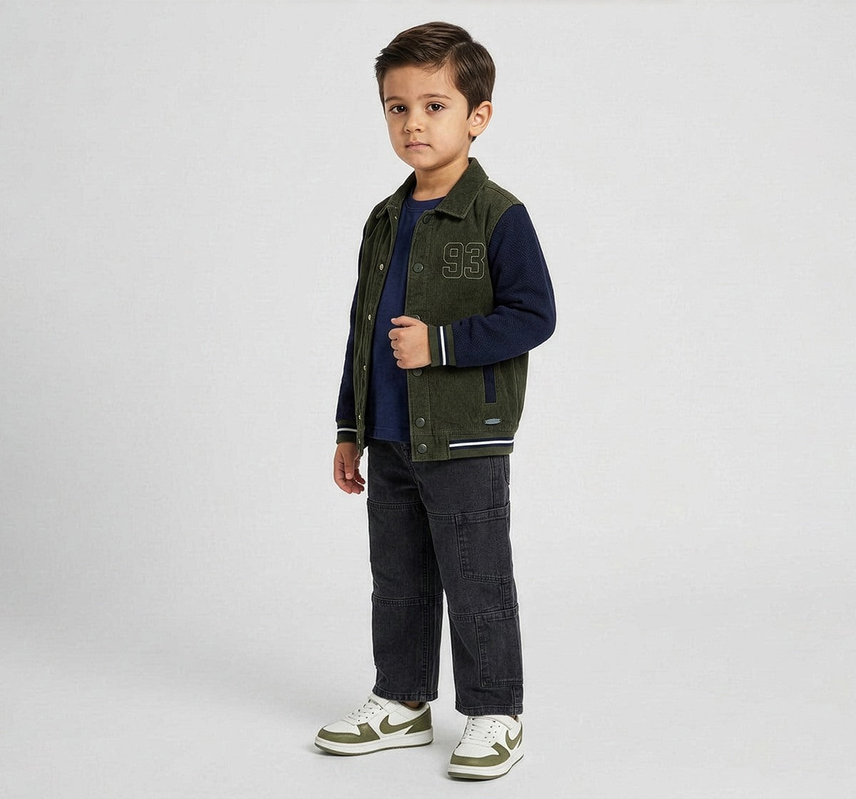 Colorblock Corduroy Jacket with Applique Olive