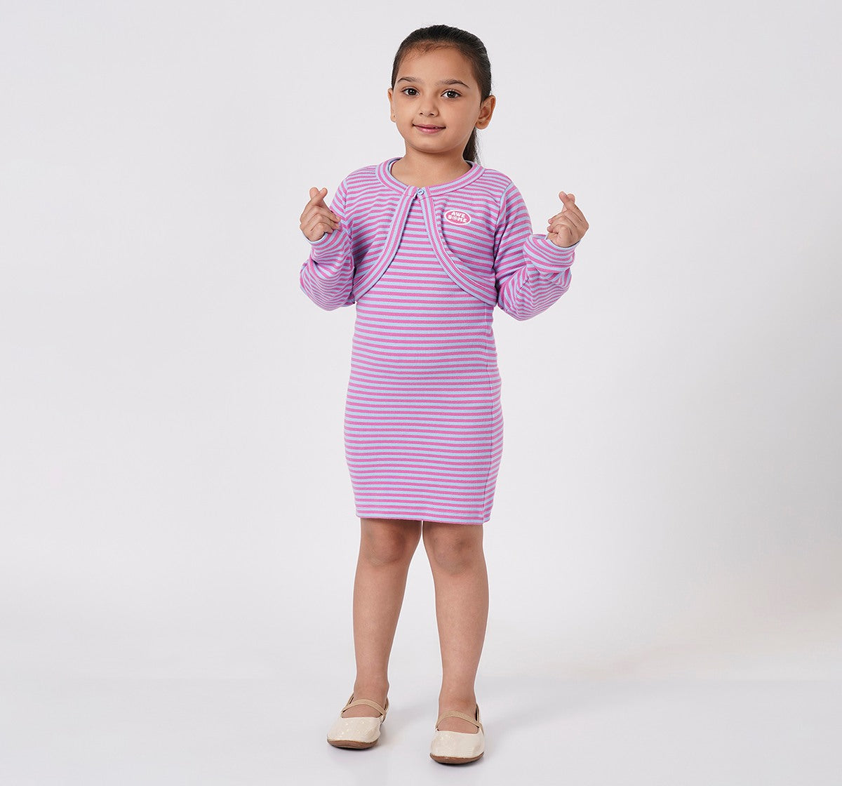 Y/D Stripe Dress with Cropped Jacket Pink