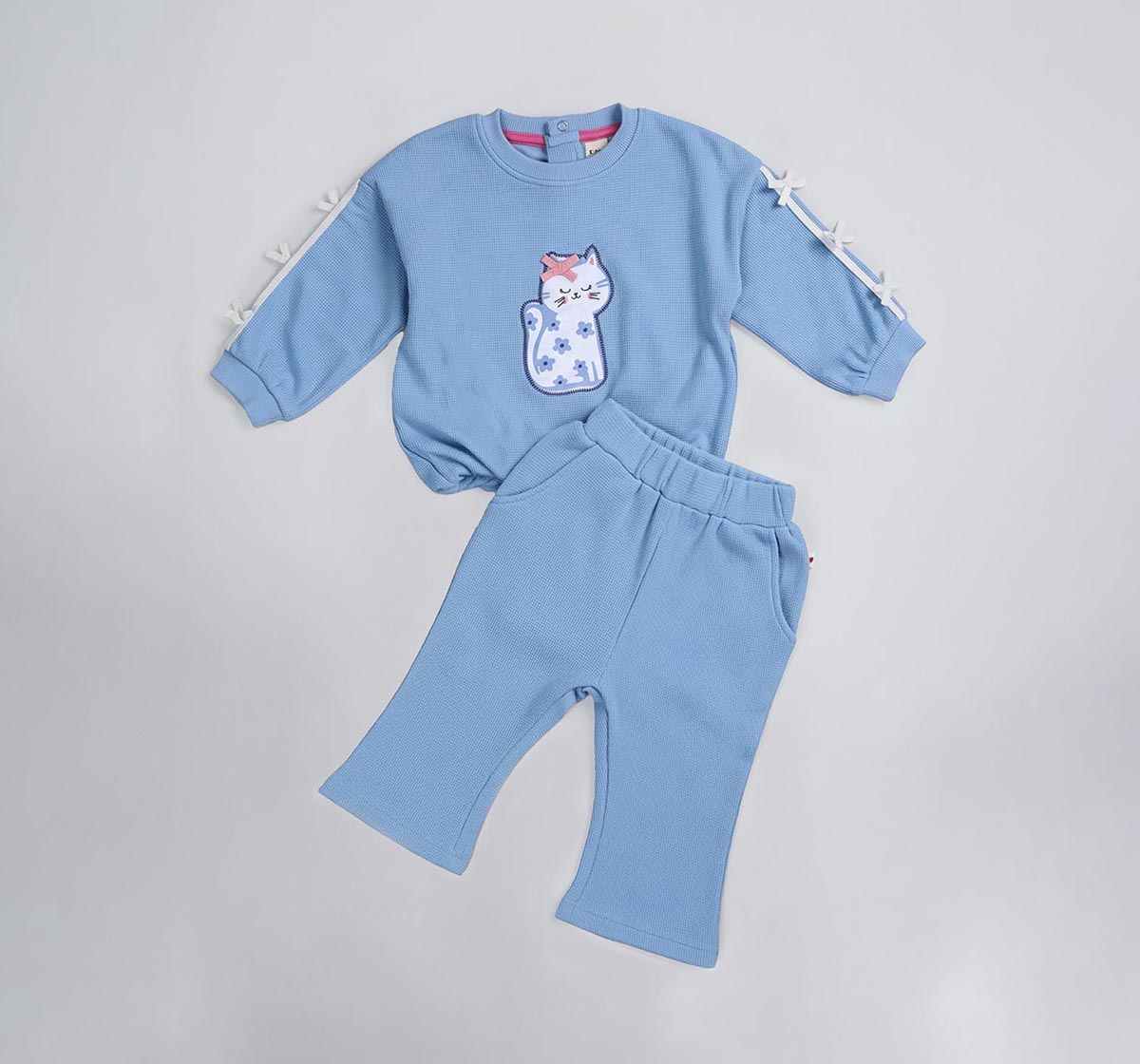 Sweatshirt & Bottom Set with Bow Details Blue