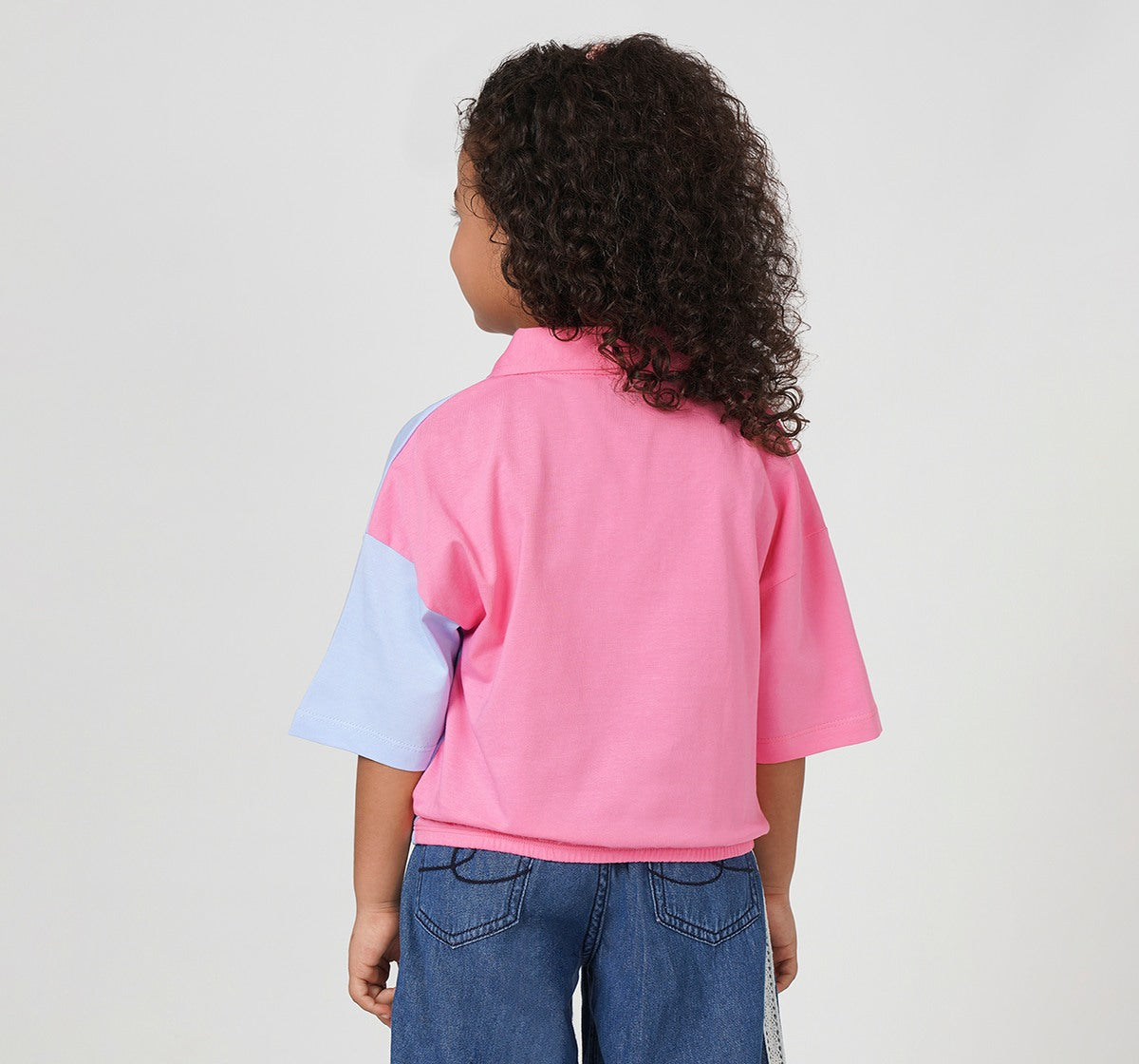 Color Block Waist Length T Shirt Pink/Blue