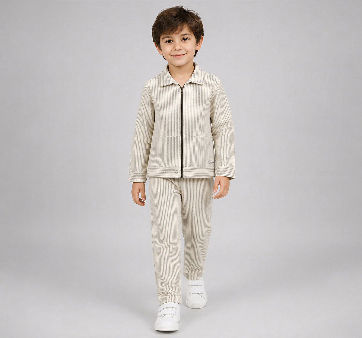 Striper Shacket & Jogger Coordinate Set Black and White
