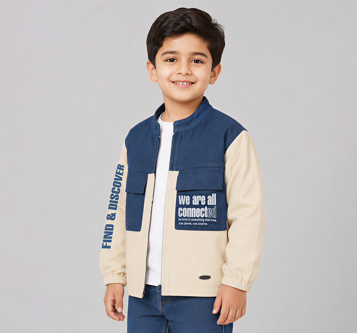 Denim + Corduroy Mix and Match Jacket Beige
