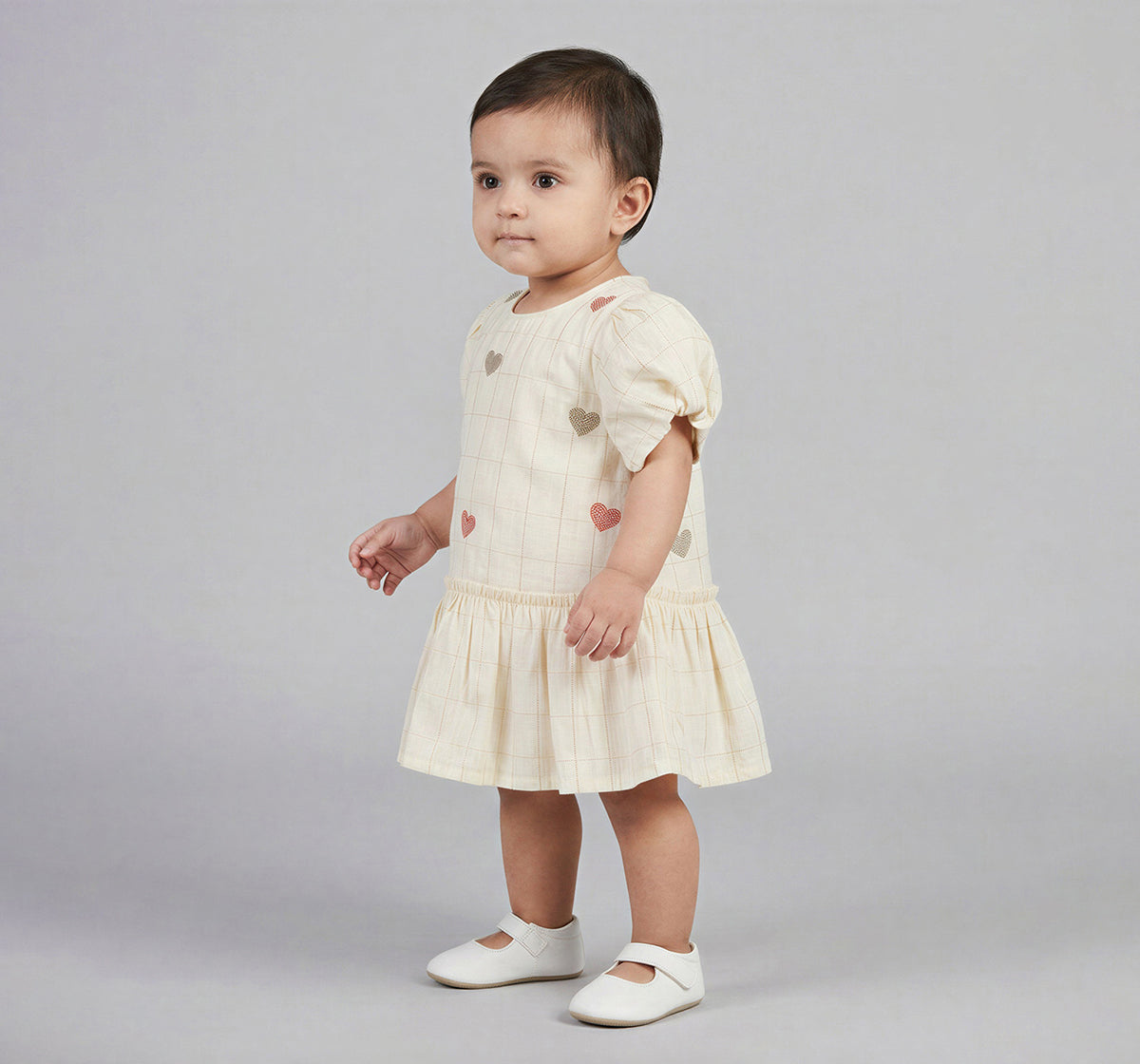 Infant Girls Ivory Embroidered Heart Dress with Bloomers