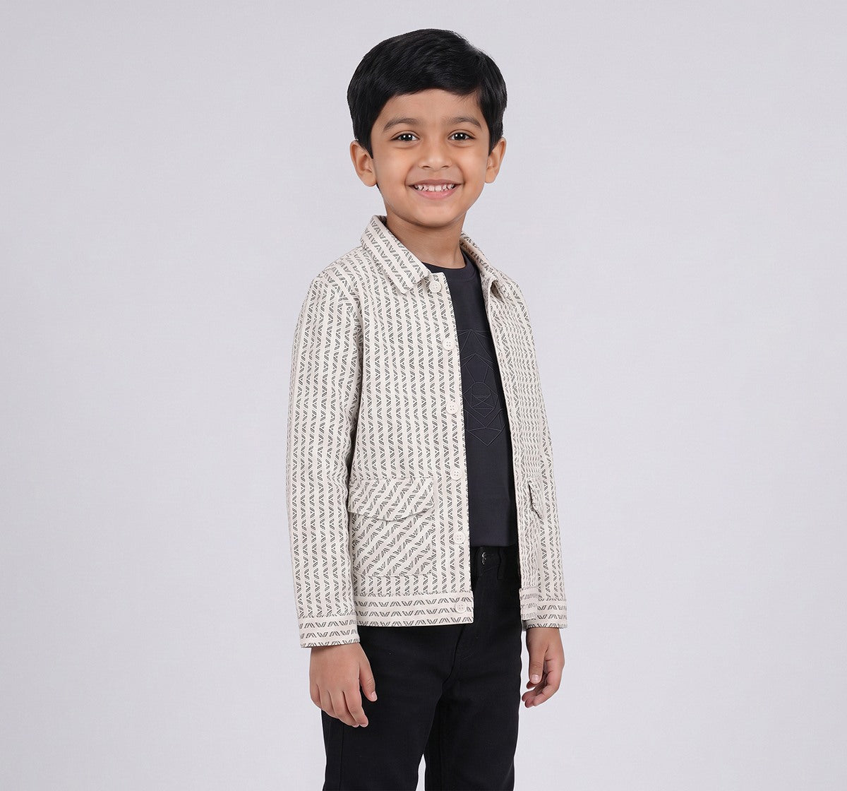 Matty Dobby Printed Jacket Black and White