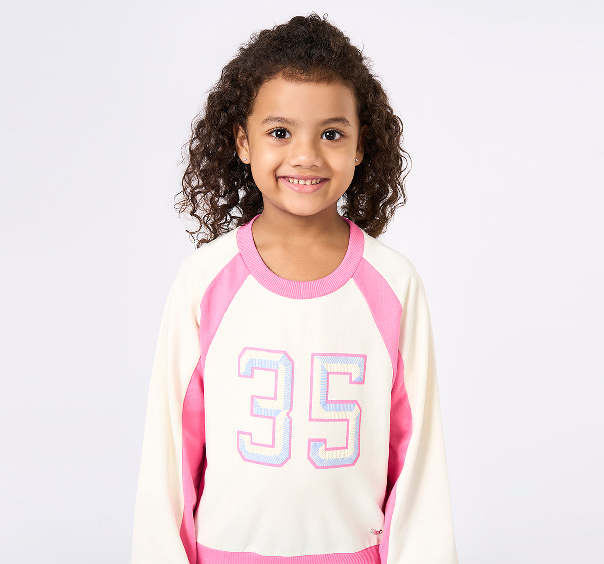 Girls Pink Colour Block Graphic Raglan Sweatshirt