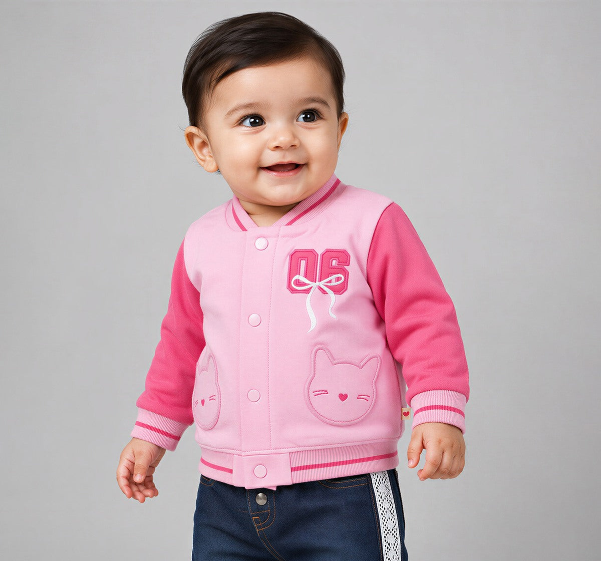 Knit Bomber Jacket with Back Print Pink