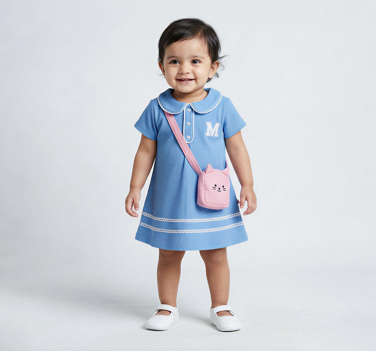 Pique Dress with Character Bag Blue