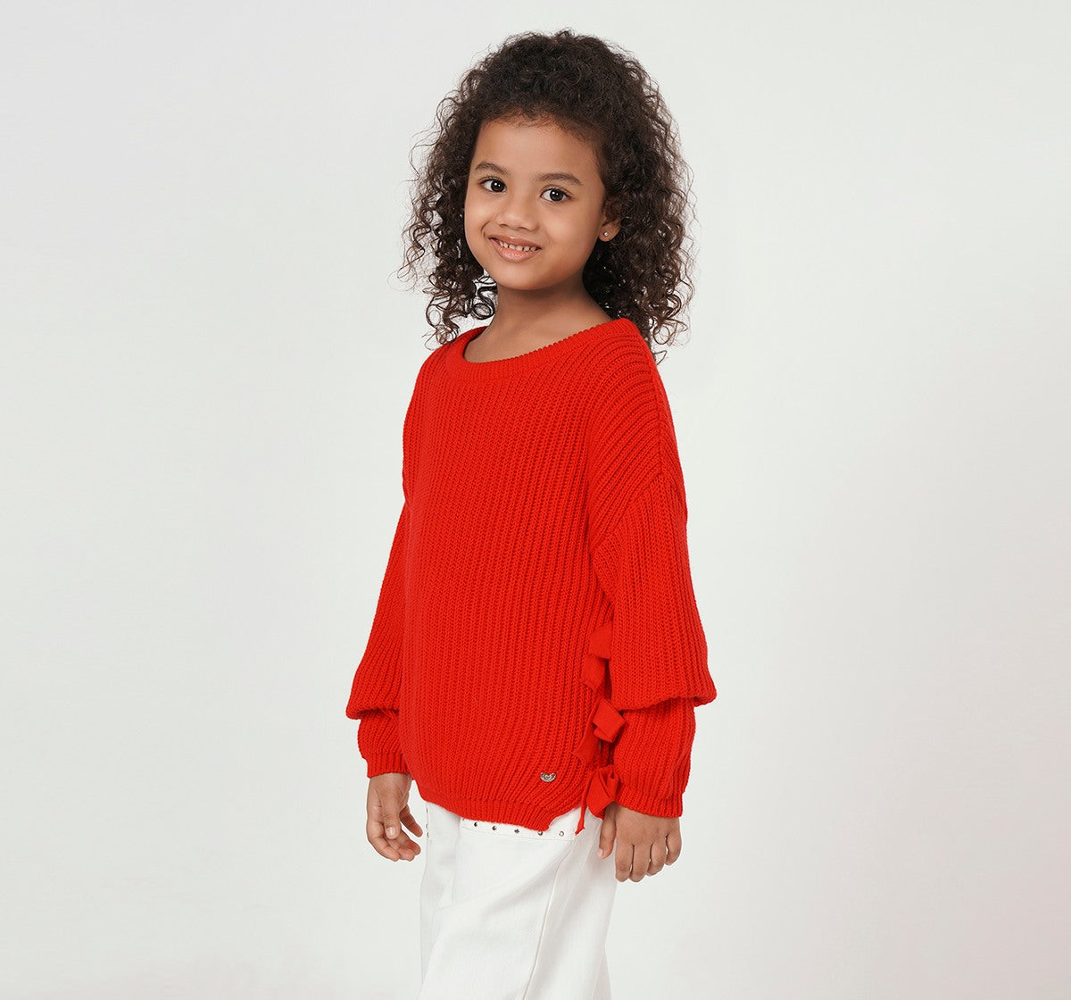 Drop Shoulder Sweater with Side Slit Red