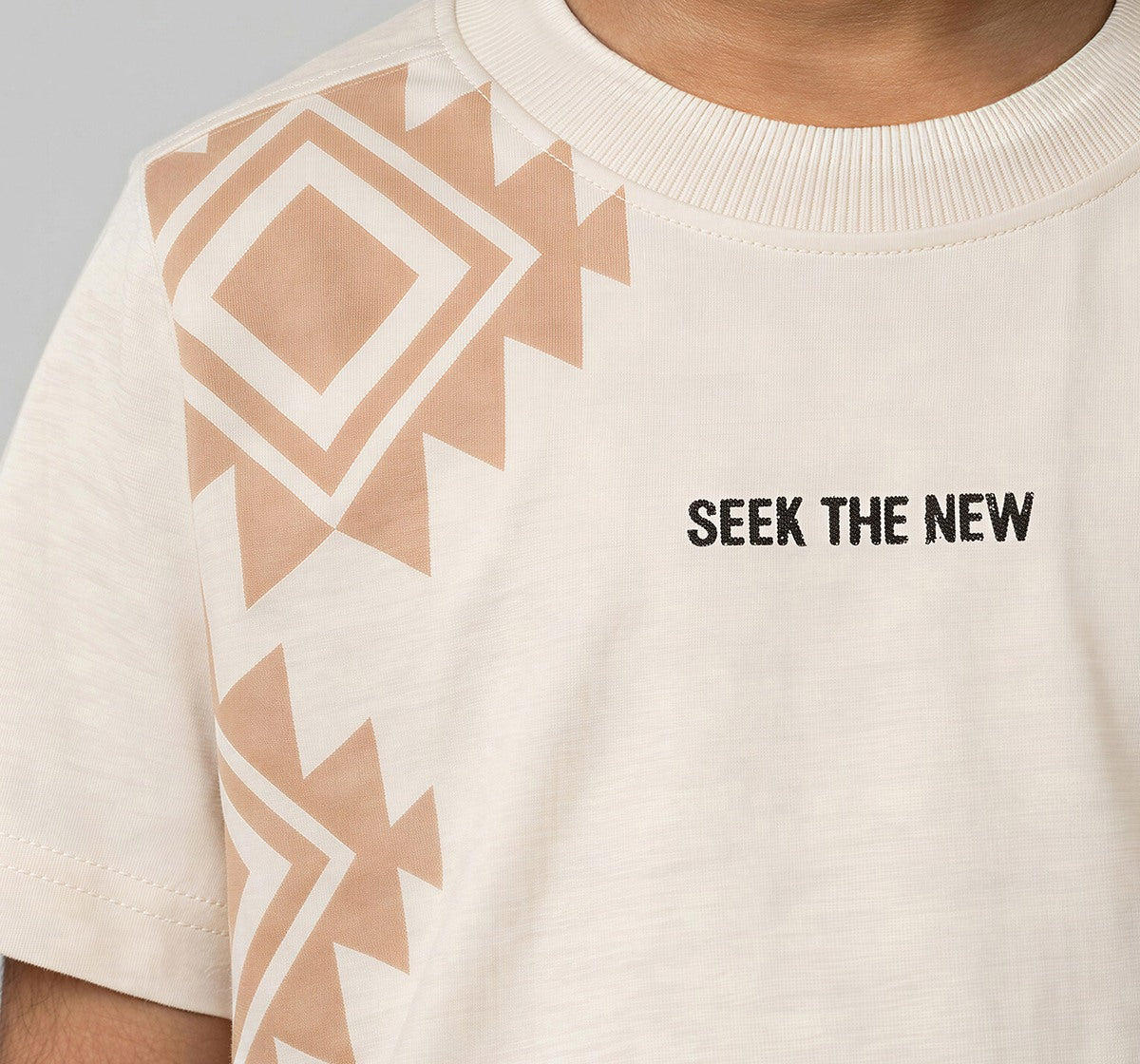 Crew Neck T-Shirt W/ Print & Applique Beige Half