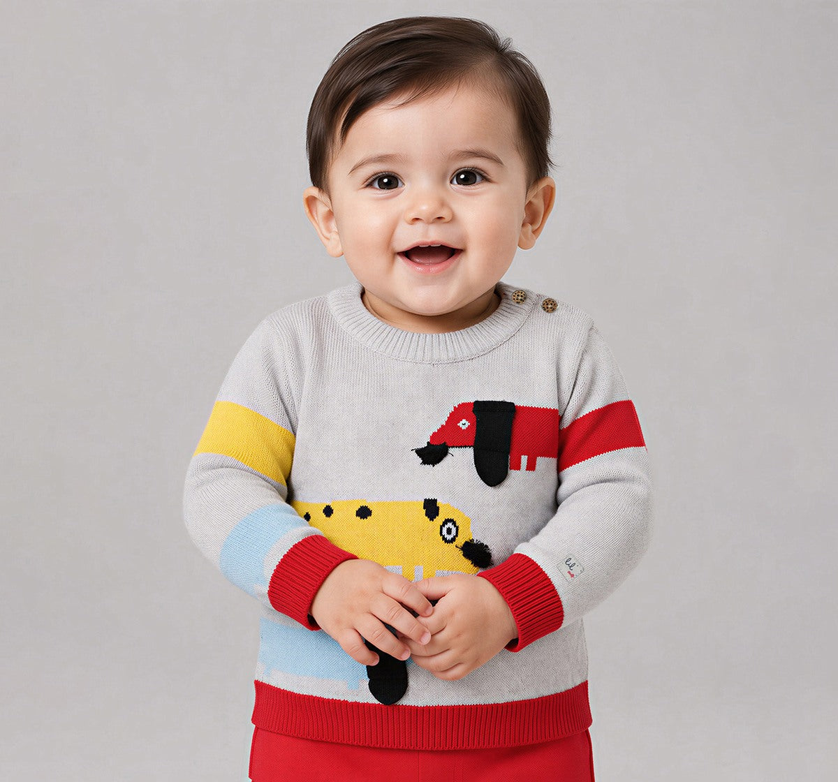 Sweater with Dog Placement Intarsia Multicolor