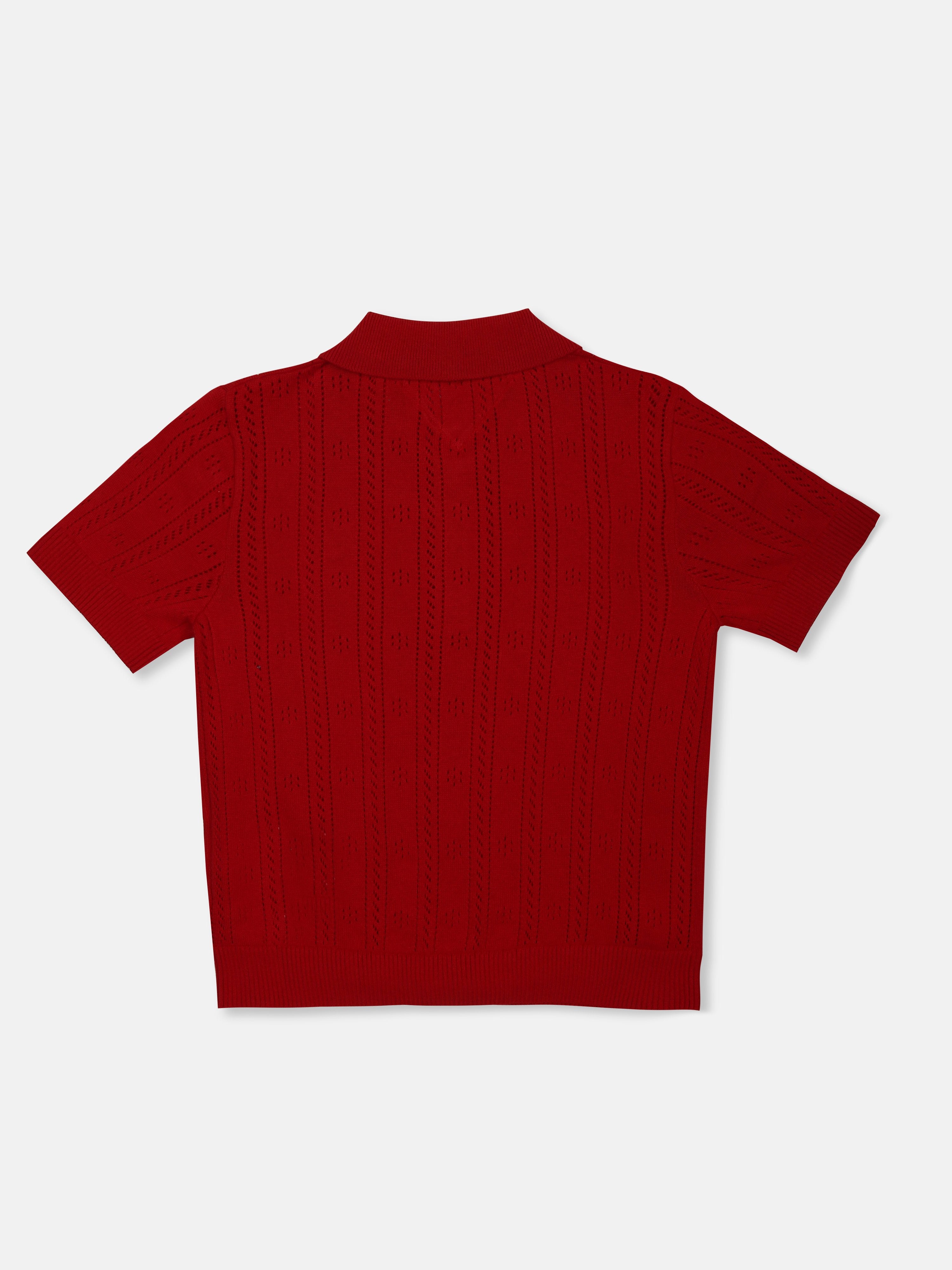Pointelle Knit Sweater for Girls Red
