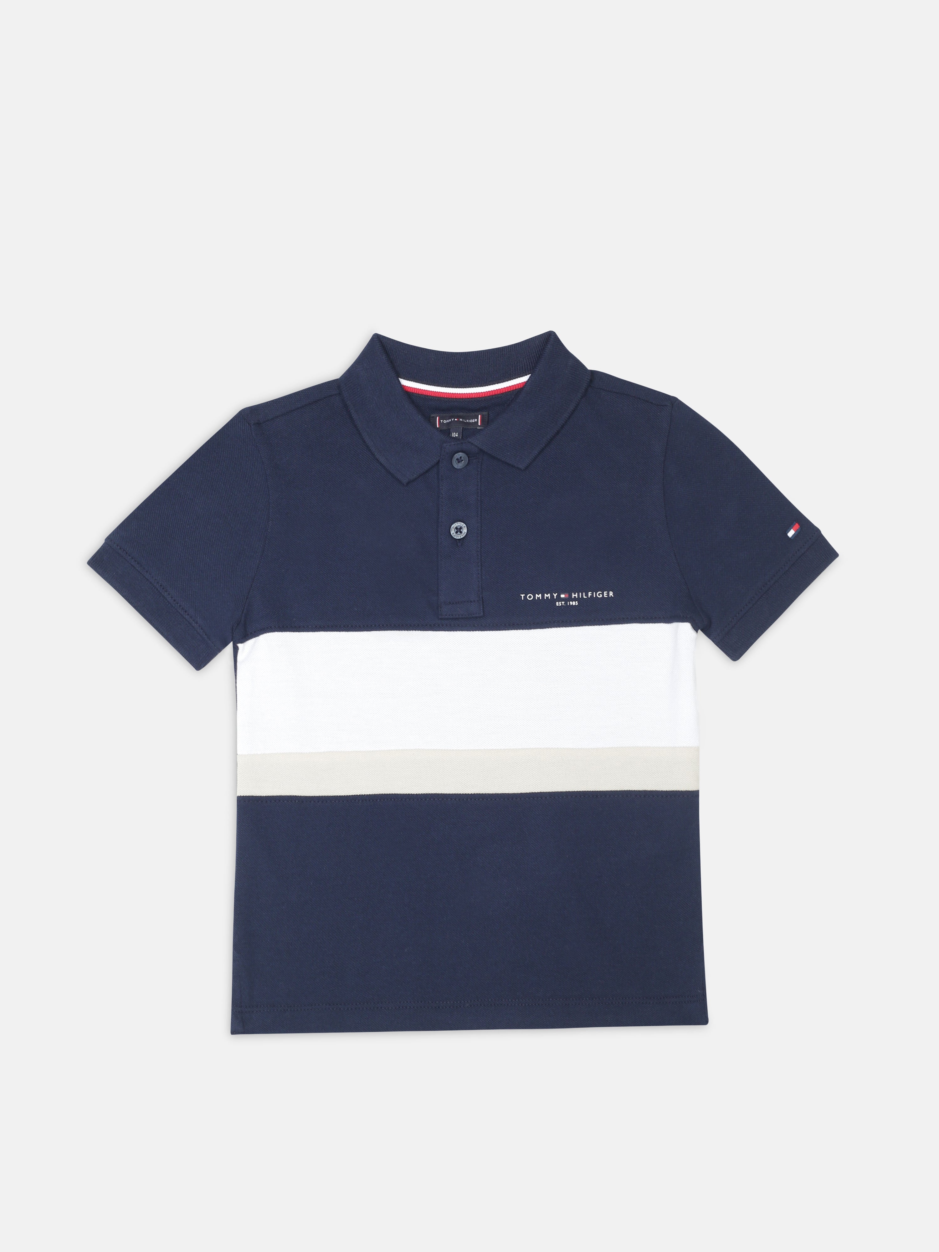 Boys Navy Colorblock Cotton Polo Knit Top Regular Fit
