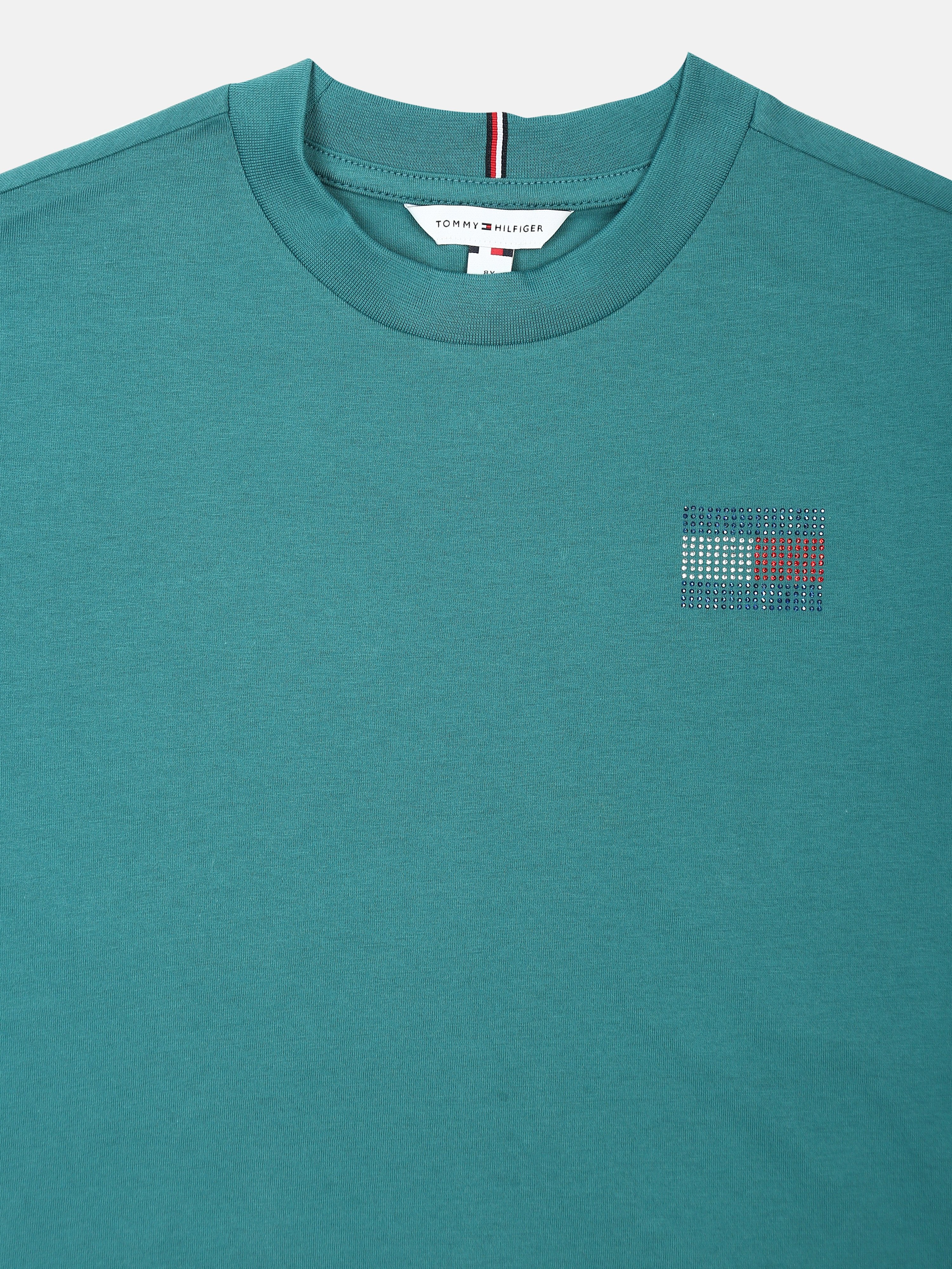 Logo Print Cotton T-Shirt for Girls Teal