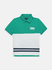 Boys Green Colorblock Polo Knit T-Shirt