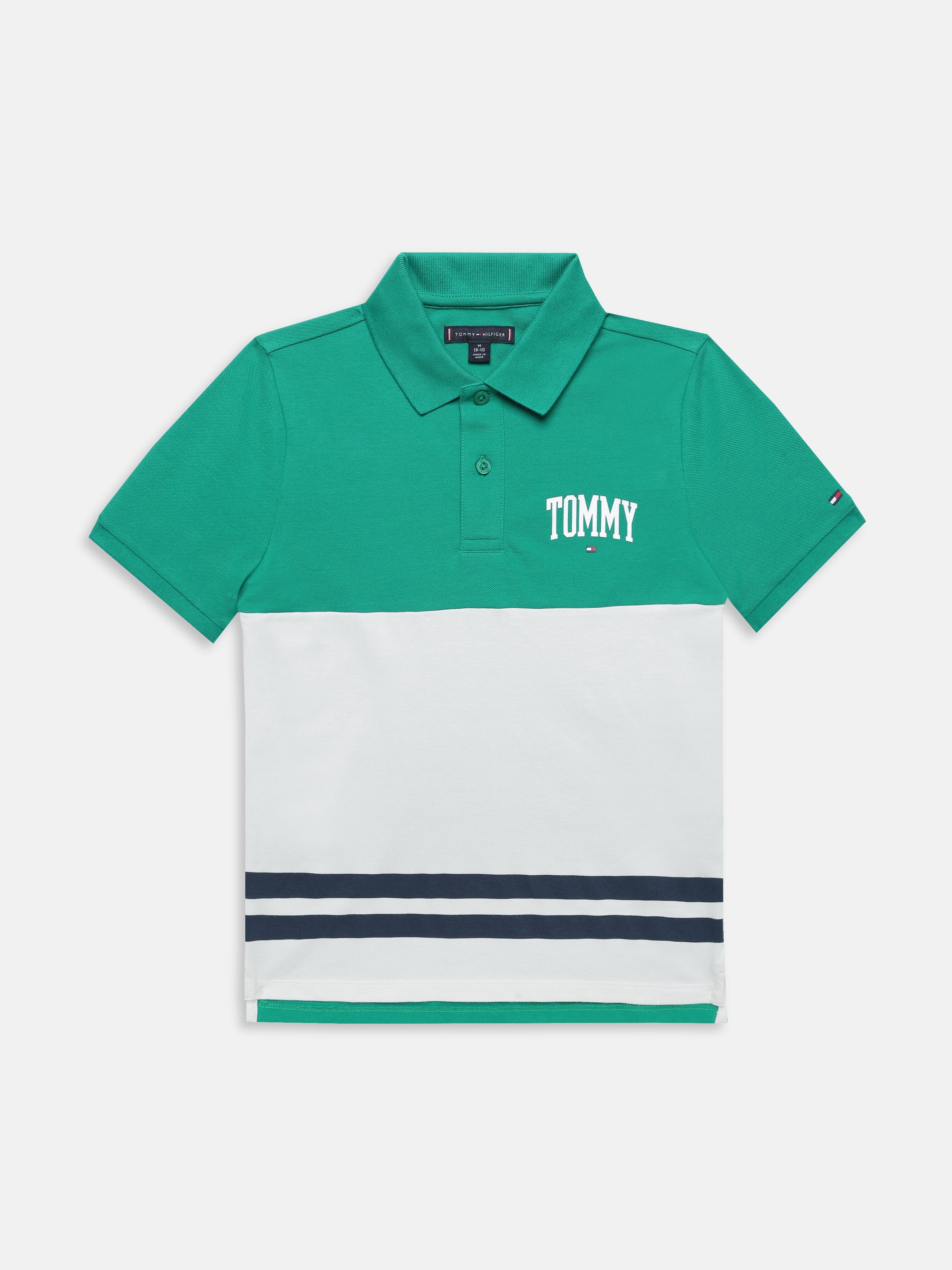 Boys Green Colorblock Polo Knit T-Shirt