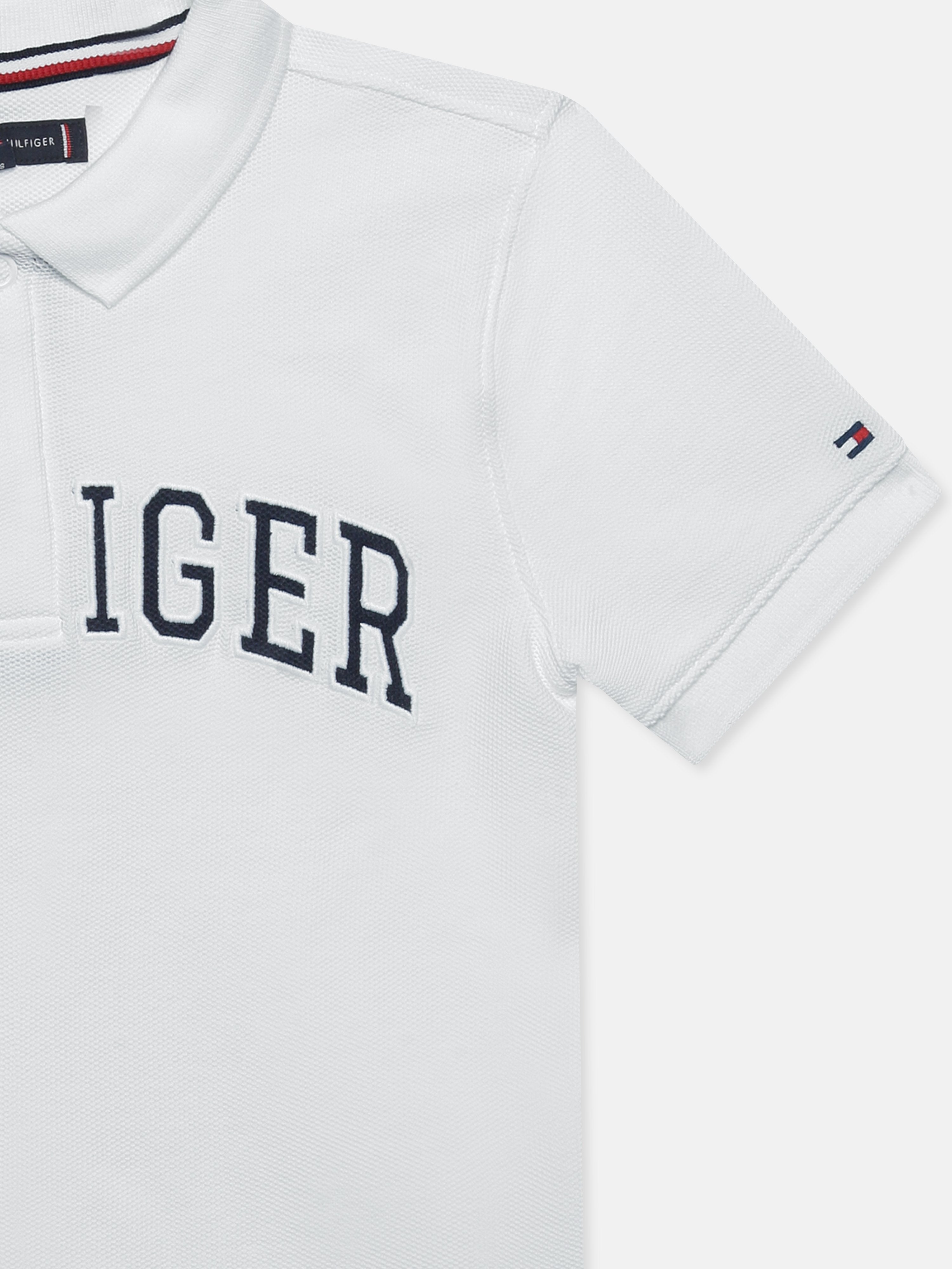 Boys White Logo Polo Collar Knit T-Shirt