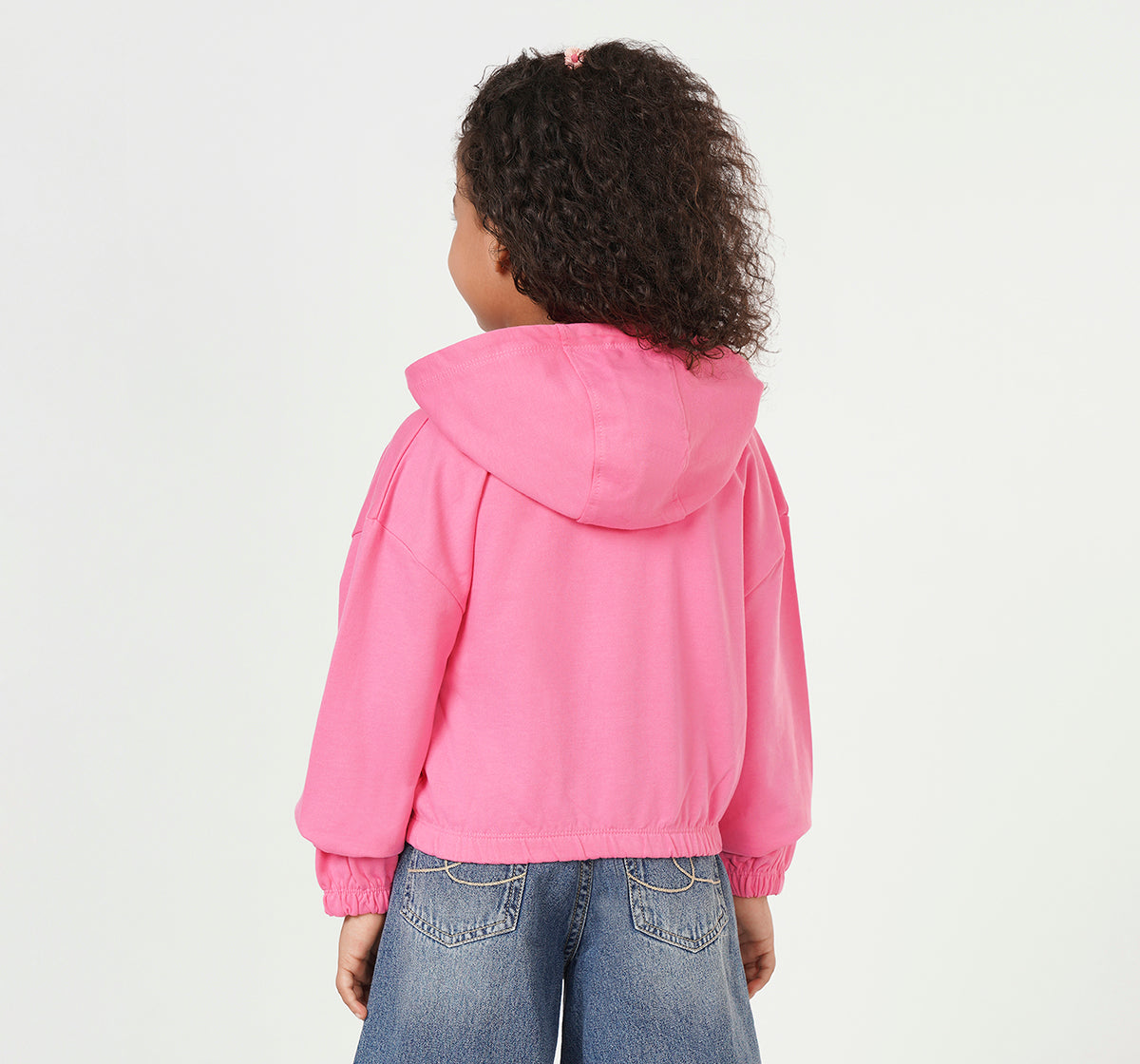 Girls Pink Hooded Fleece Jacket with Utility Pockets