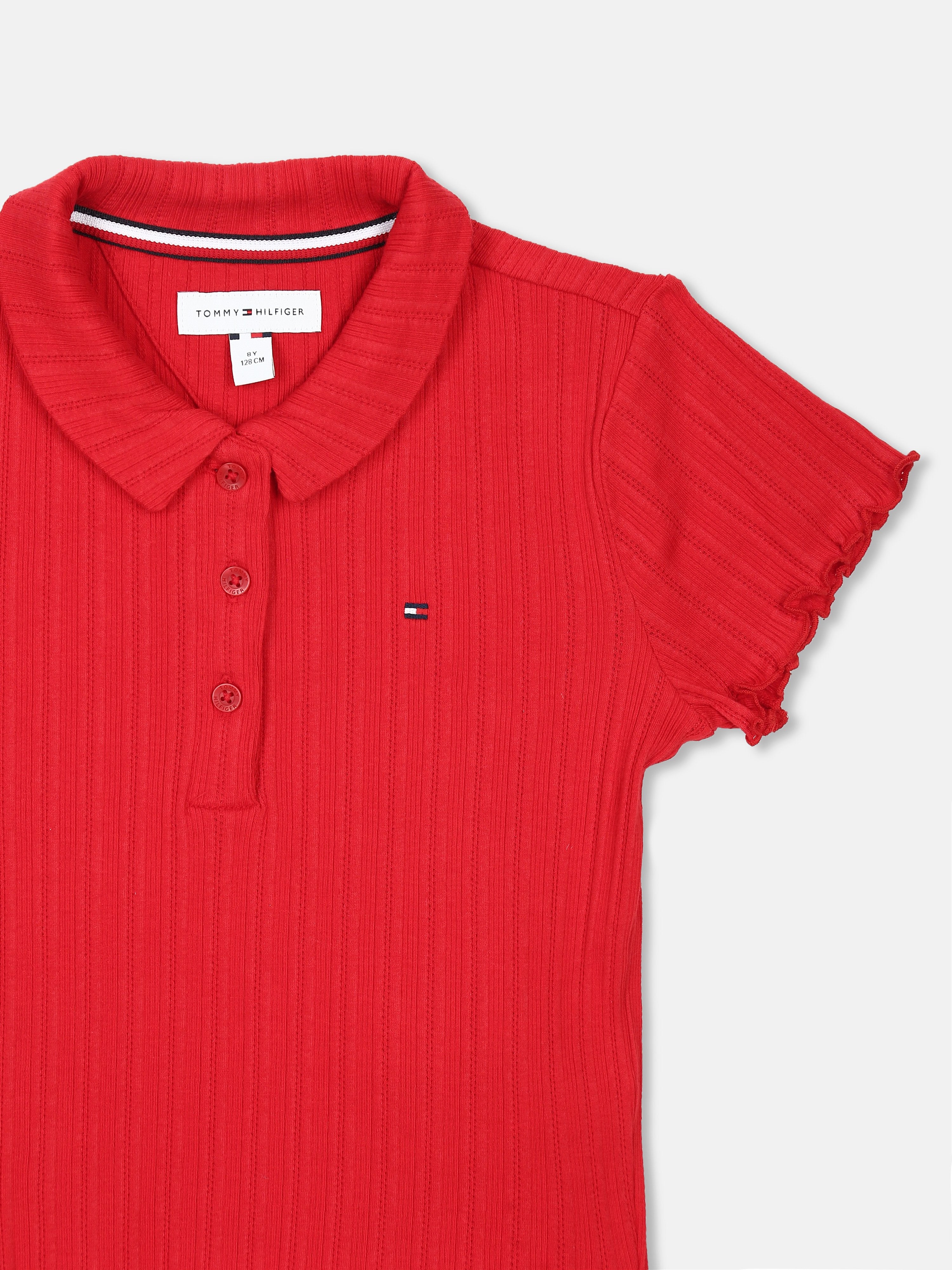 Textured Polo T-Shirt for Girls Red