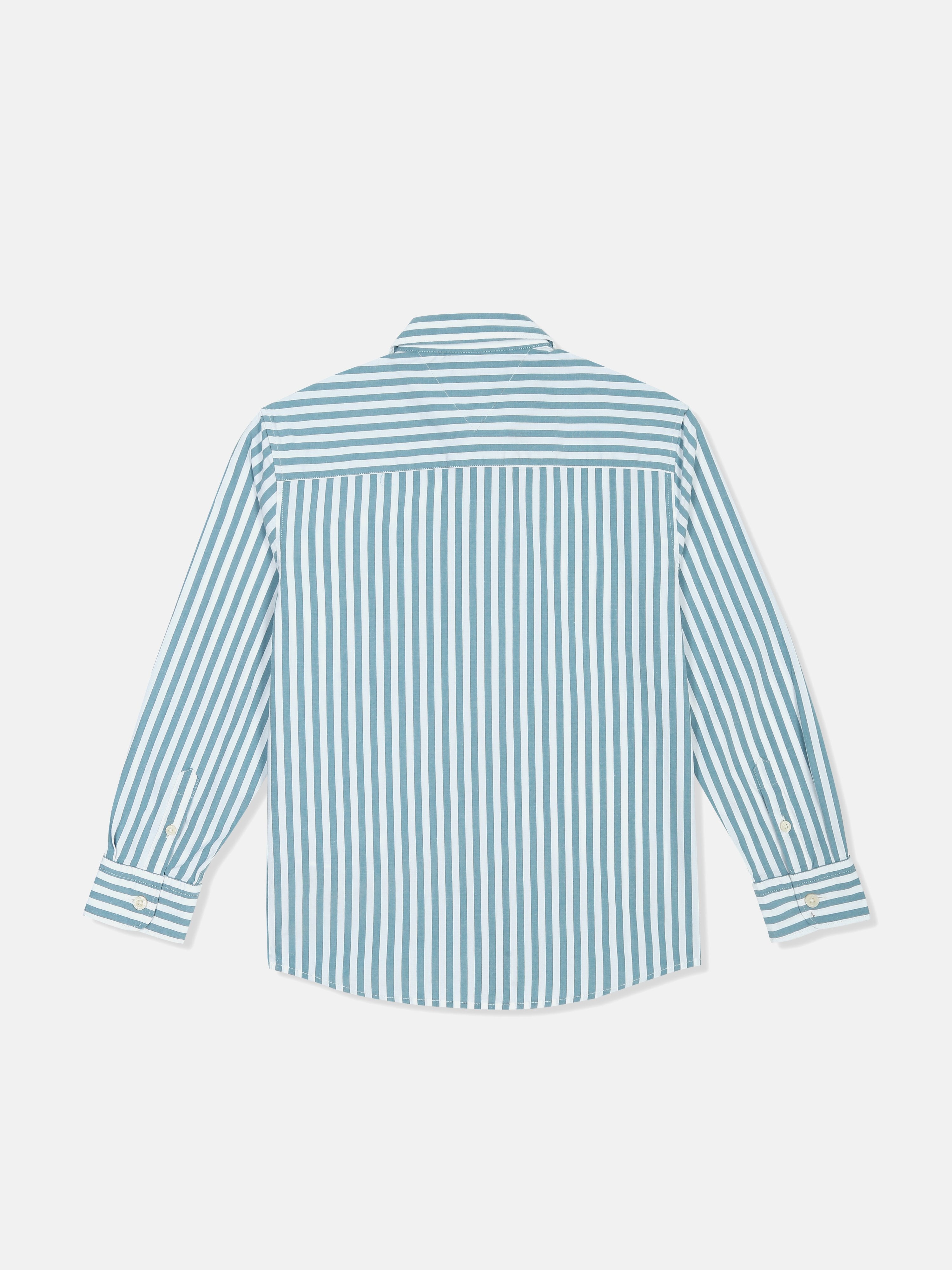 Striped Green Cotton Regular Fit Shirt for Boys