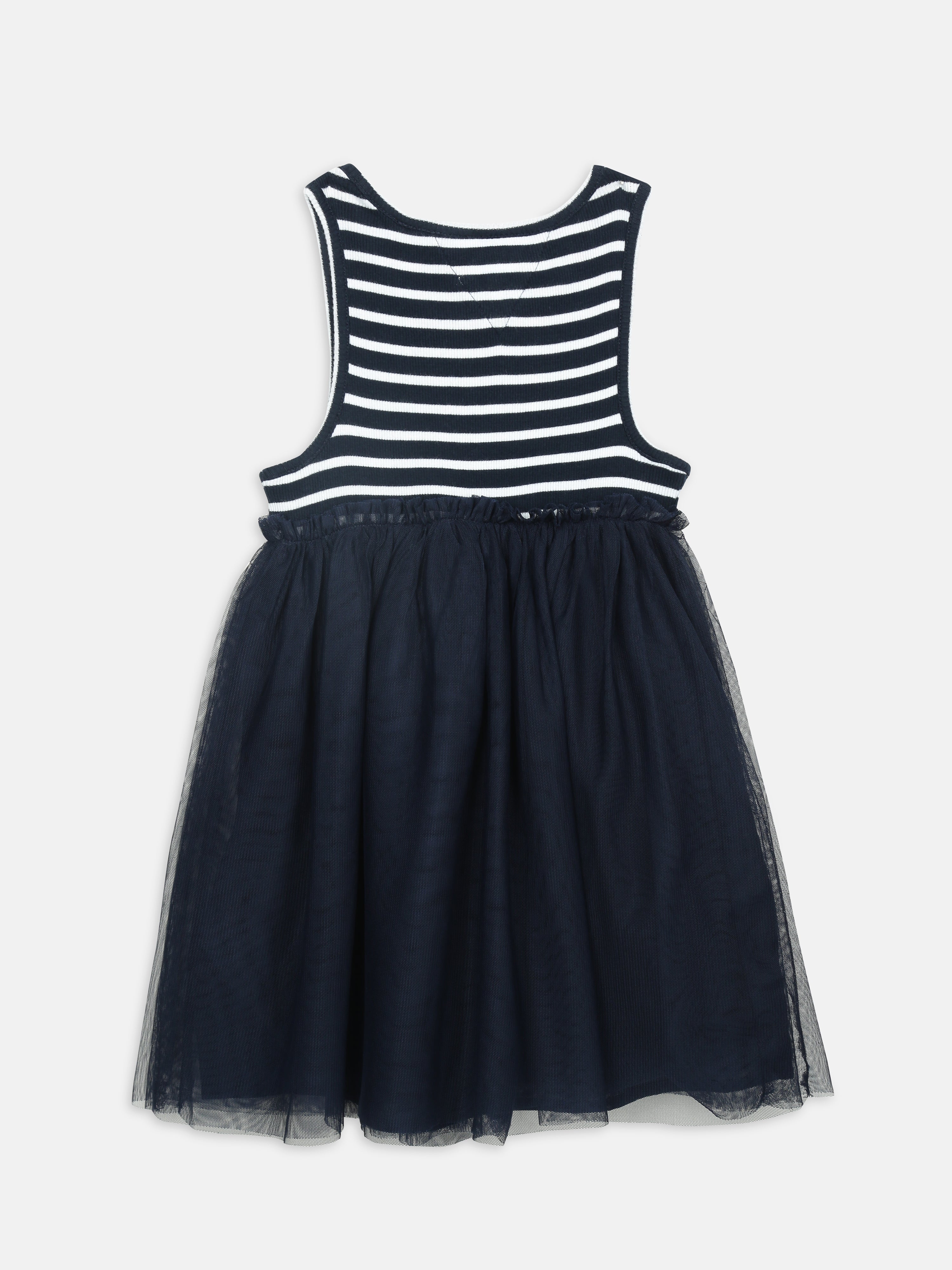 Girls Navy Striped Recycled Polyester Casual Dress