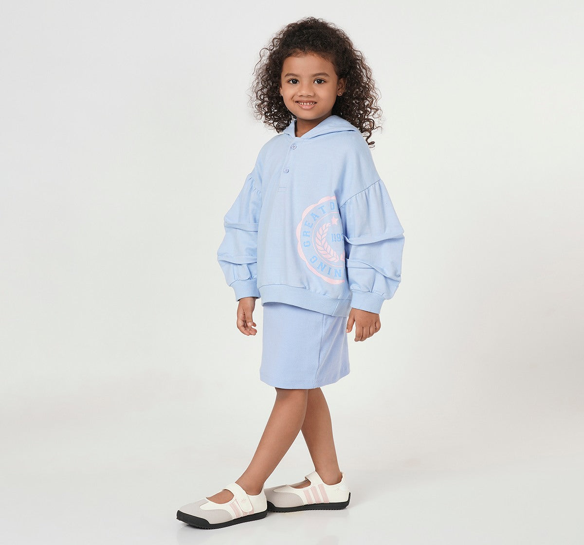 Rib Dress with Hooded Sweatshirt Blue
