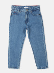 Mid-Wash Blue Lyocell Blend Straight Fit Jeans for Boys