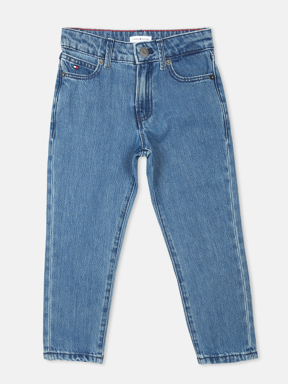 Mid-Wash Blue Lyocell Blend Straight Fit Jeans for Boys