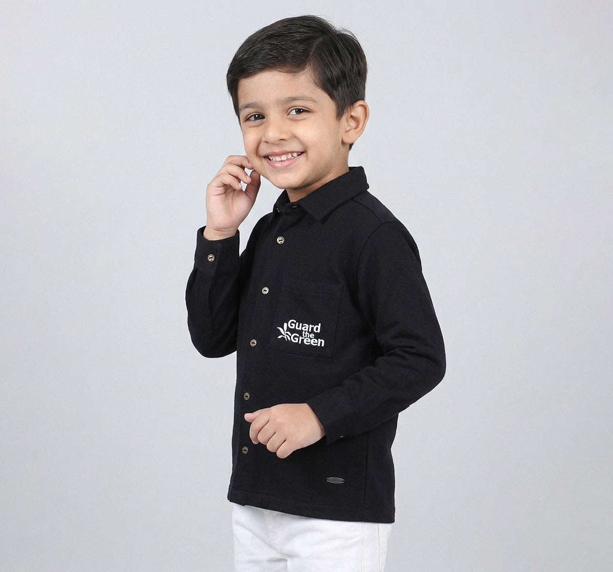 Boys Black Cotton Slub Regular Fit Full Sleeve Shirt