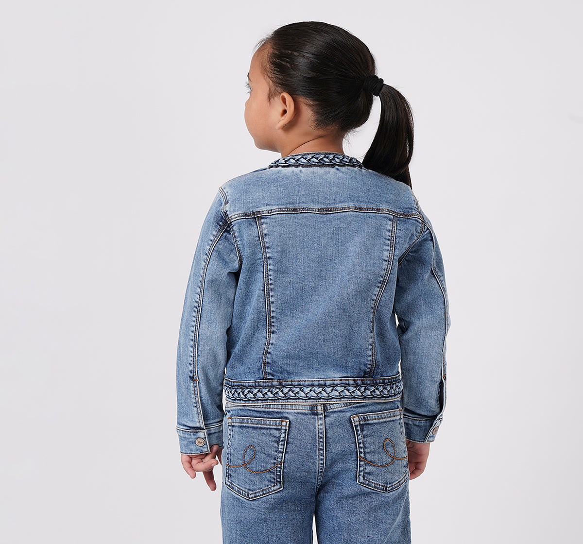 Waist Length Studed Denim Jacket Blue