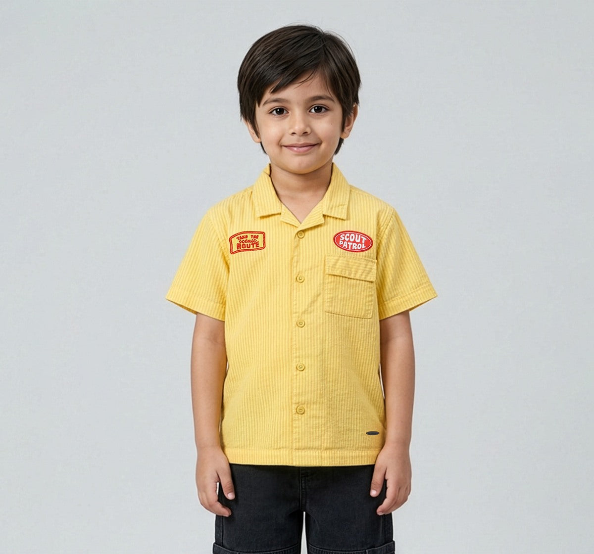 Seersucker Half Sleeve Shirt Yellow