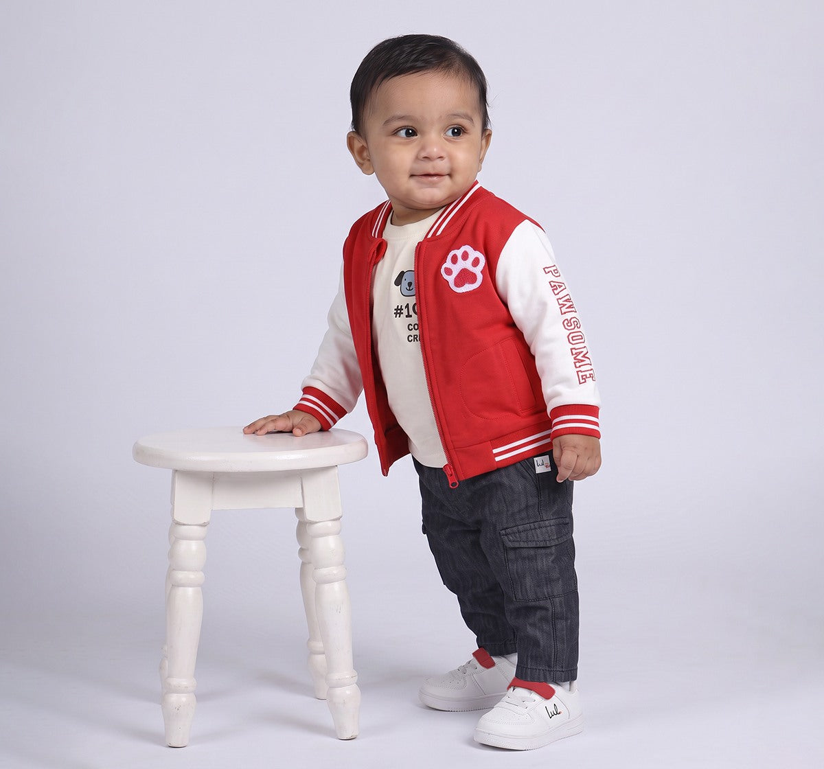 Knit Bomber Jacket with Back Print Red