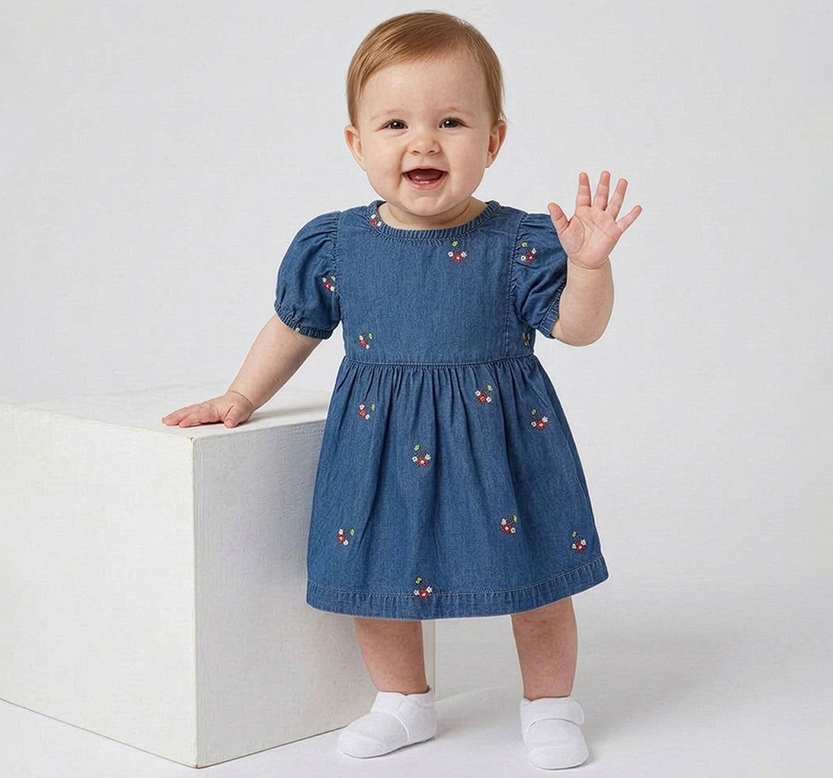 Embroidered Denim Dress Blue