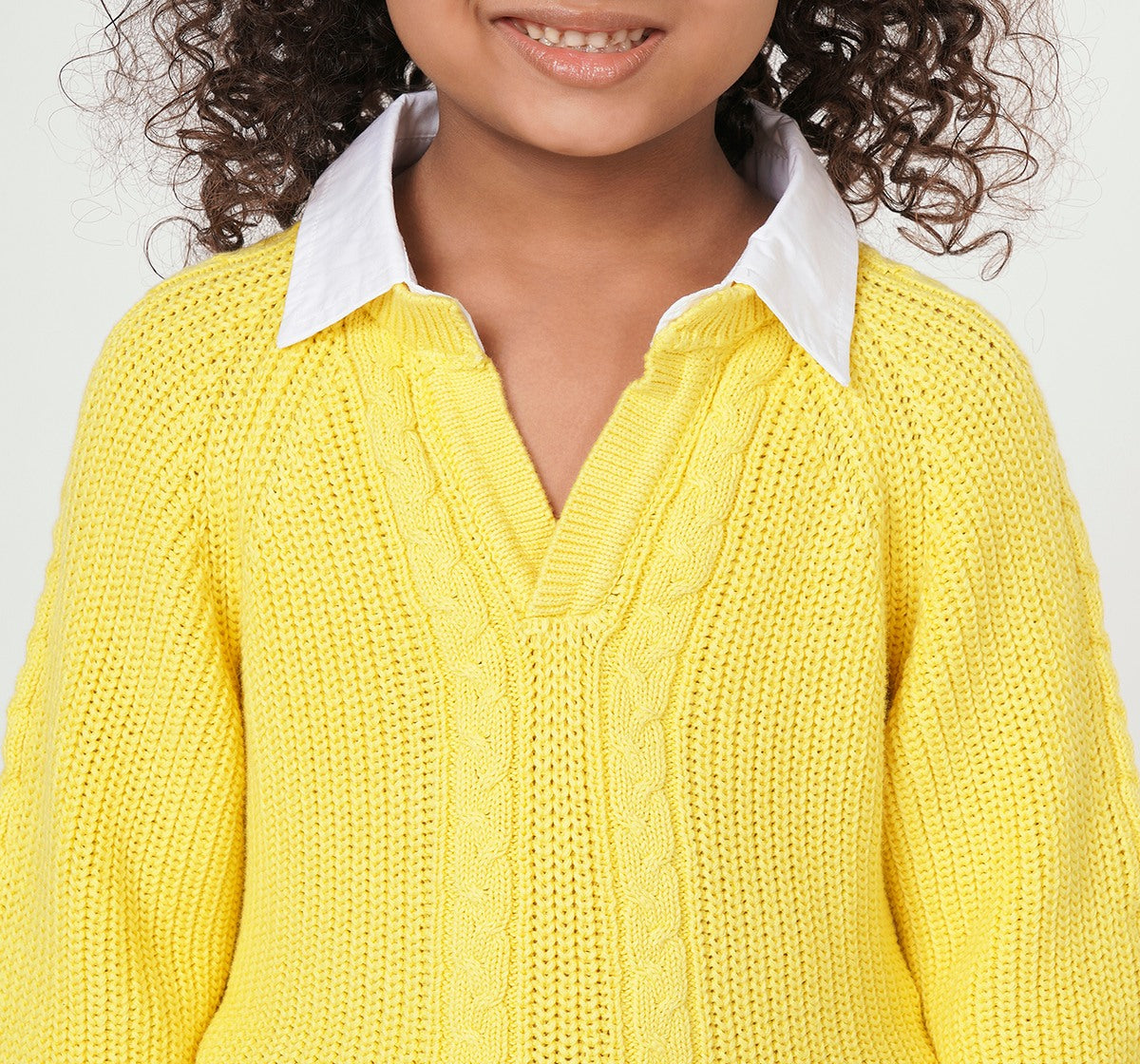 Knit Sweater with Layered Mock Collar Yellow