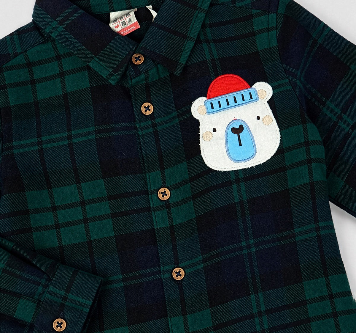 Full Sleeve Checks Shirt with Applique Green