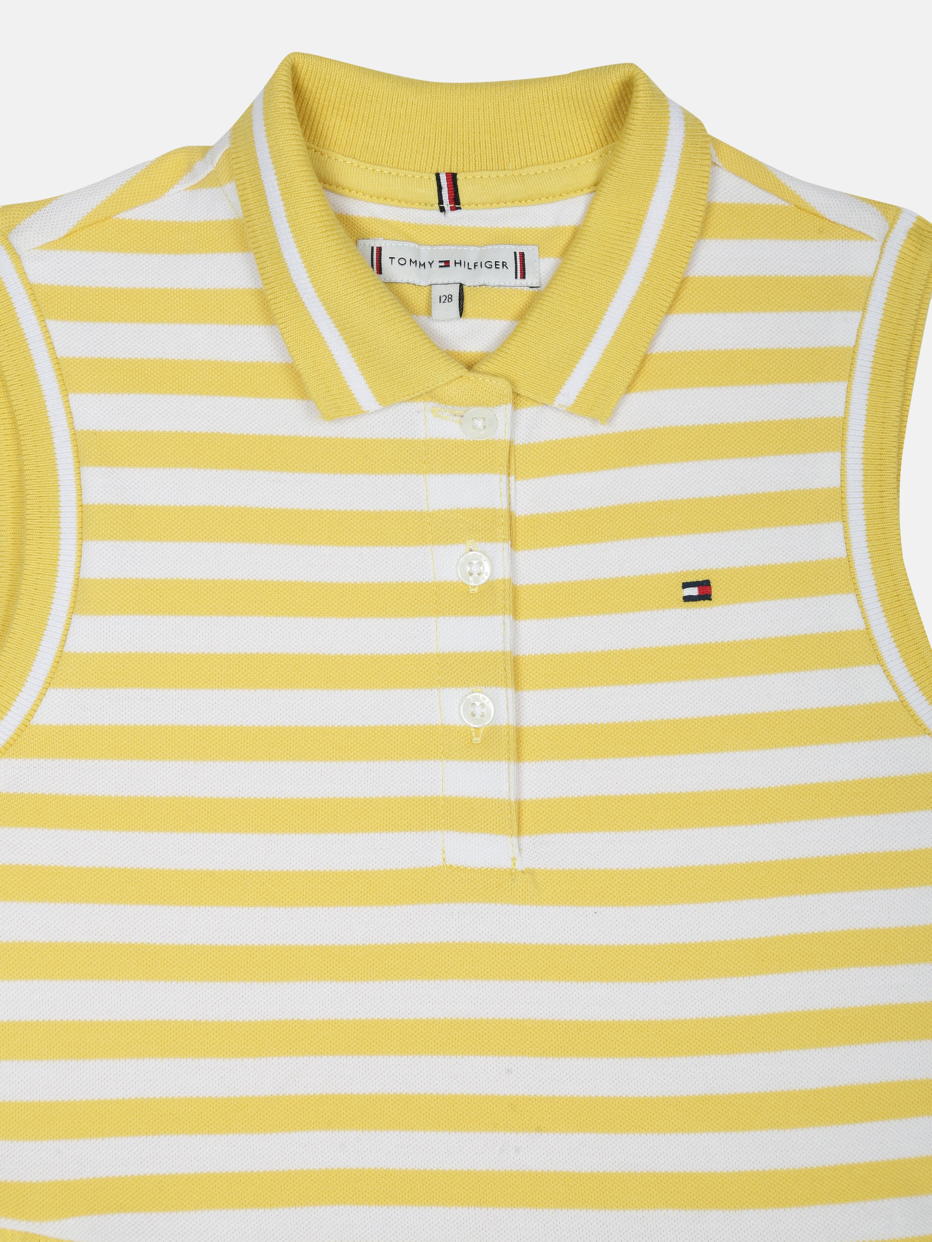 Girls Yellow Striped Polo Collar A-Line Dress