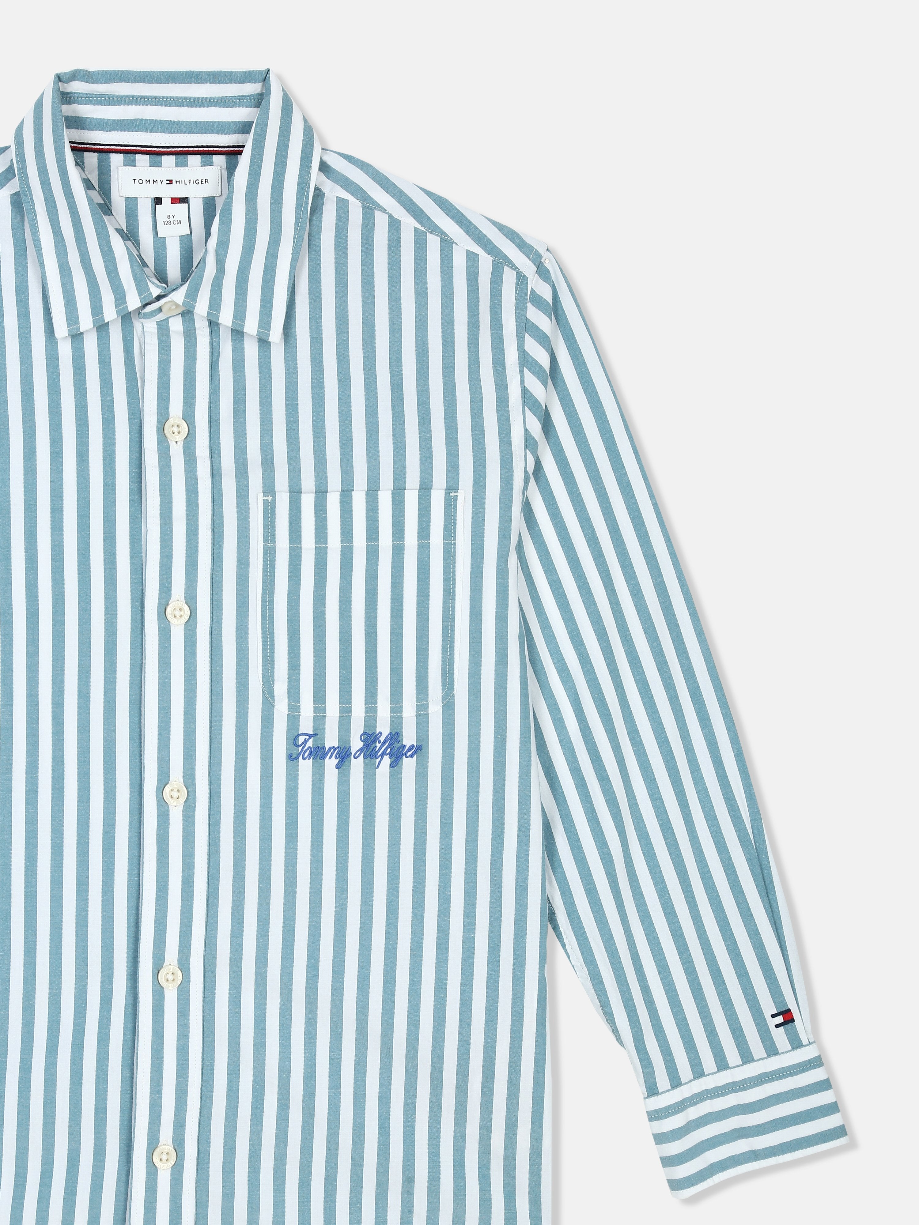 Striped Green Cotton Regular Fit Shirt for Boys