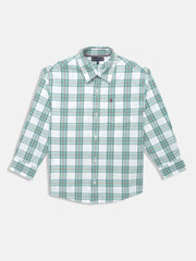 Boys Green Checked Cotton Blend Woven Shirt Regular Fit